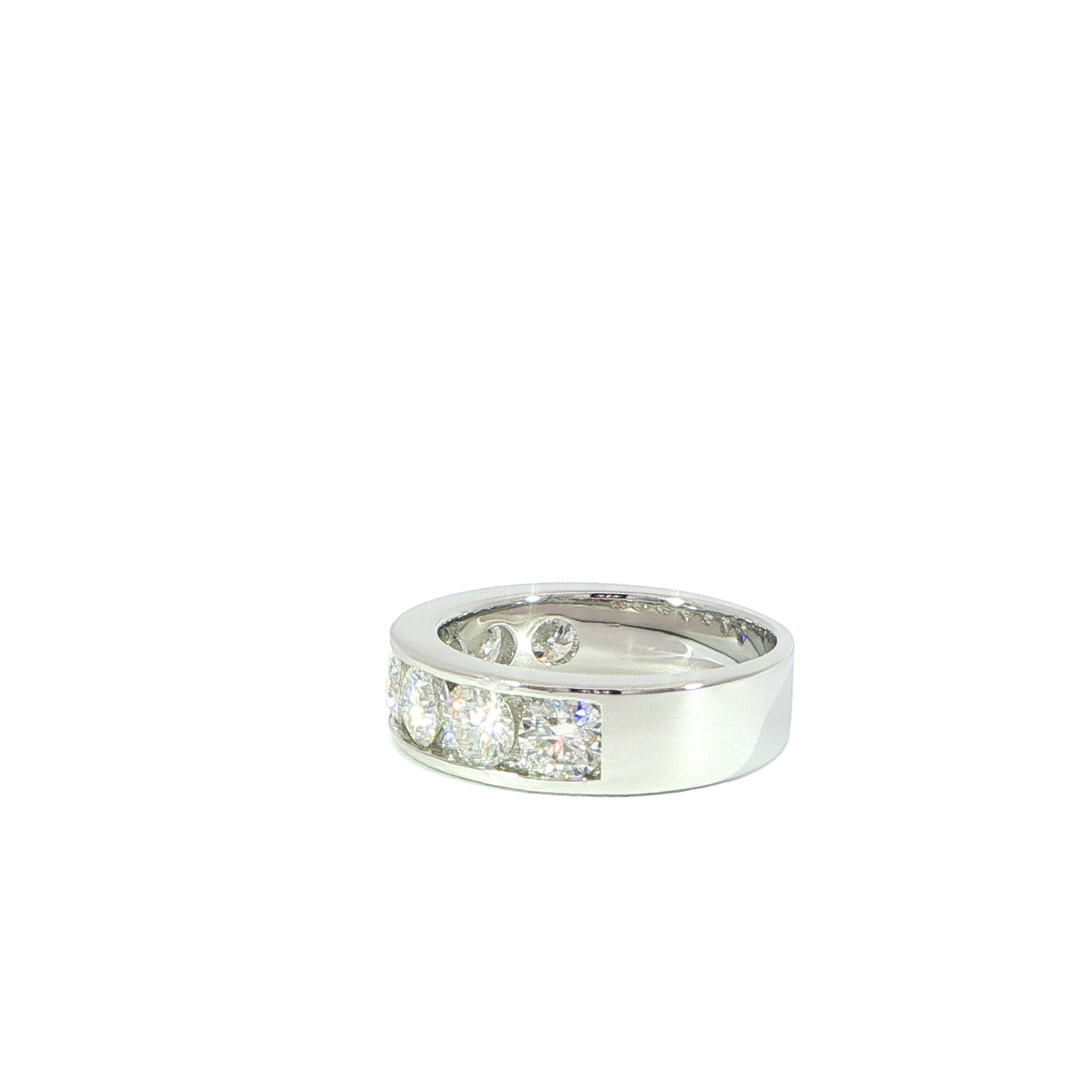 Men's moissanite wedding band in sterling silver side profile