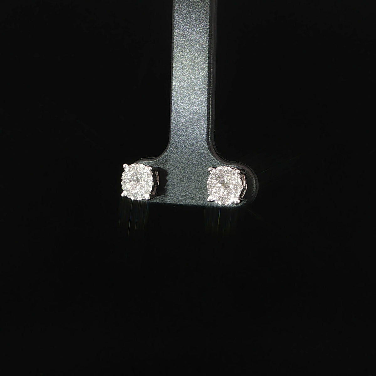Side profile natural diamond round cluster stud earrings featuring 0.37 CTW