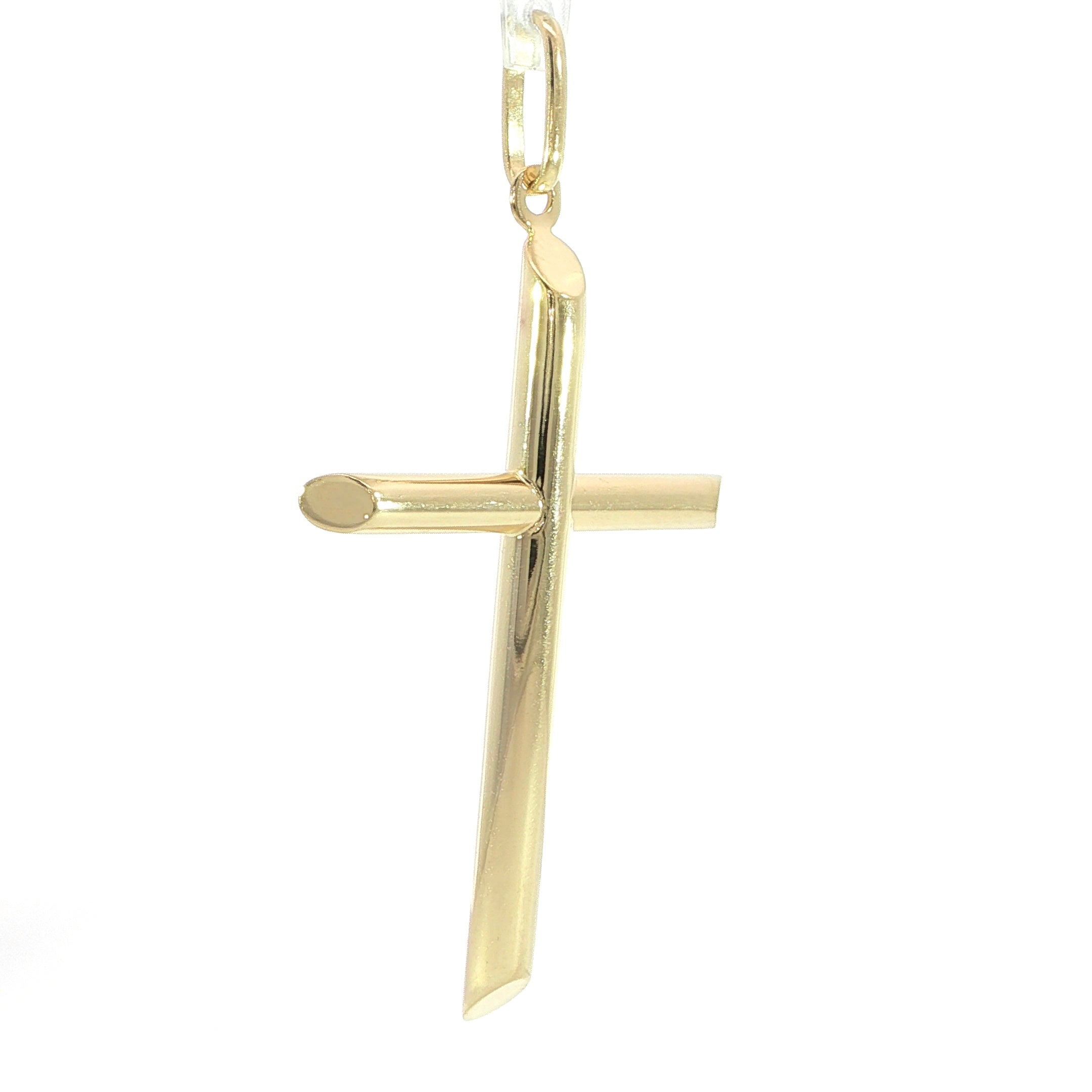 Small 10K gold cross pendant with polished finish.