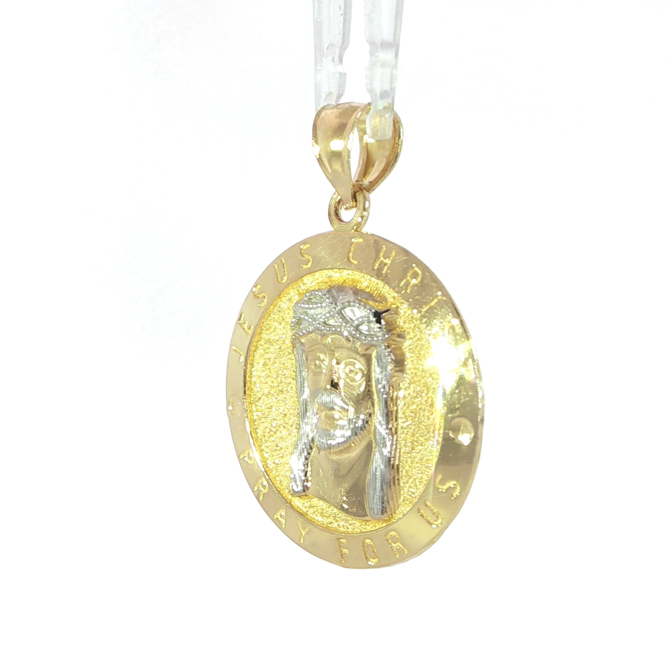 Round religious medallion pendant in genuine 14K gold