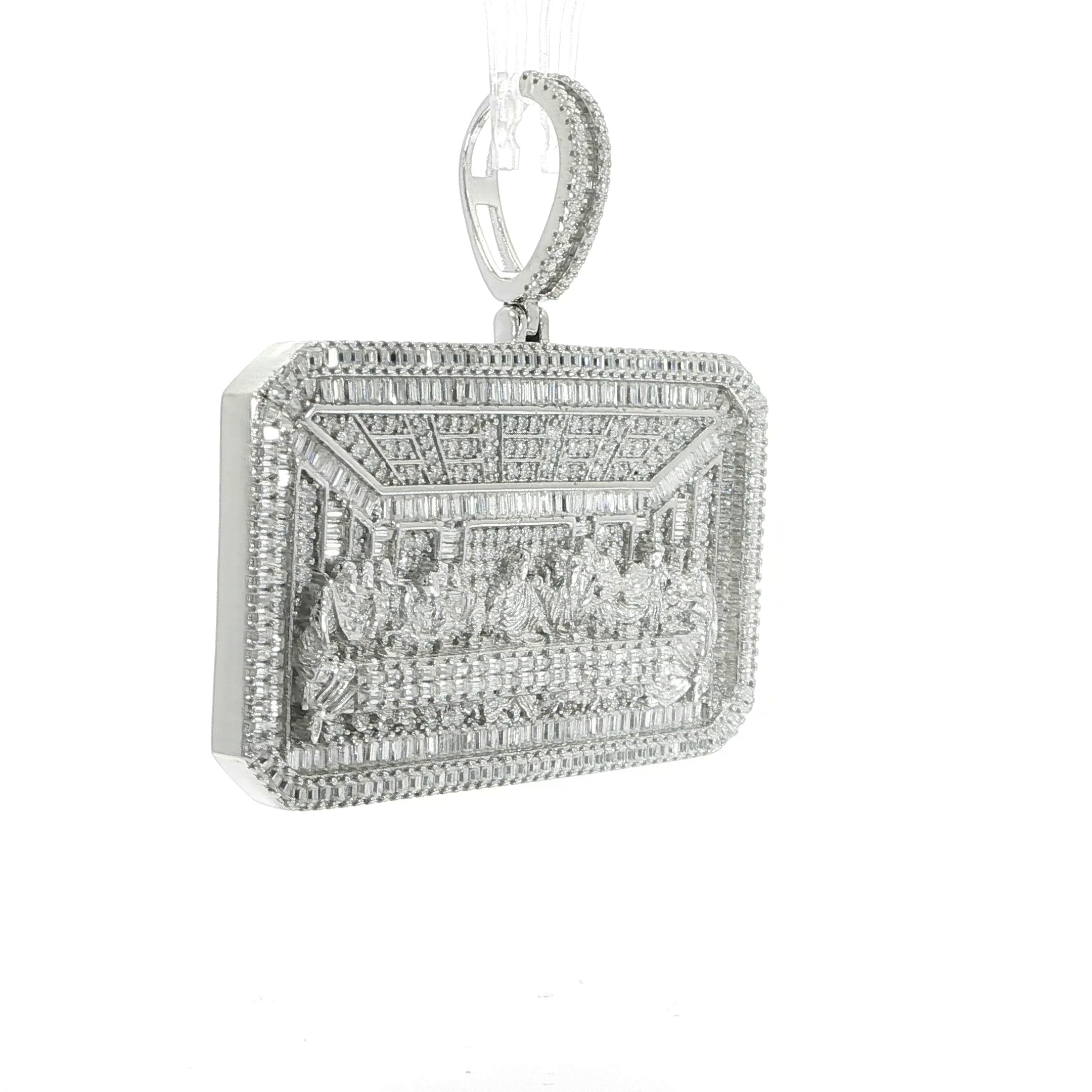 Detailed Last Supper scene pendant with oversized iced bail.