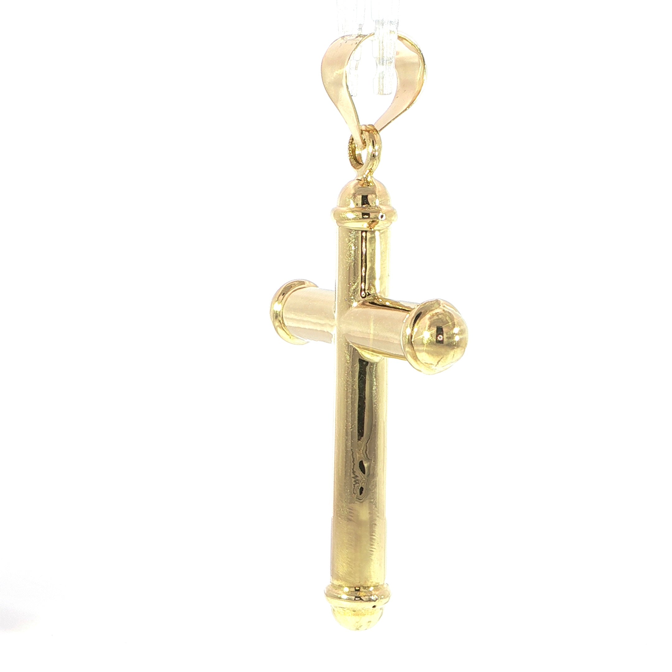 Classic 14K gold tube style cross necklace pendant