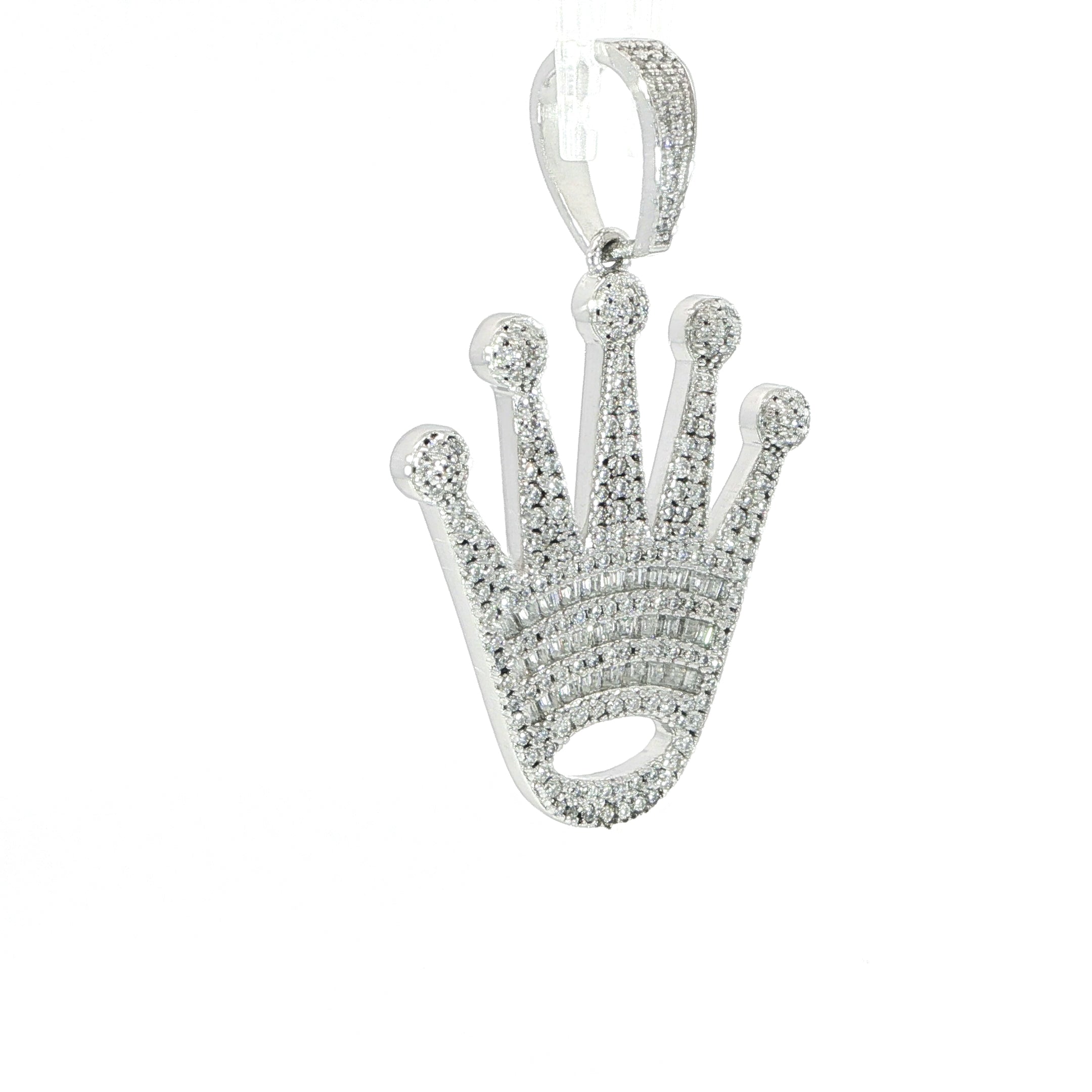 Sterling Silver Crown Pendant with Baguette Accents