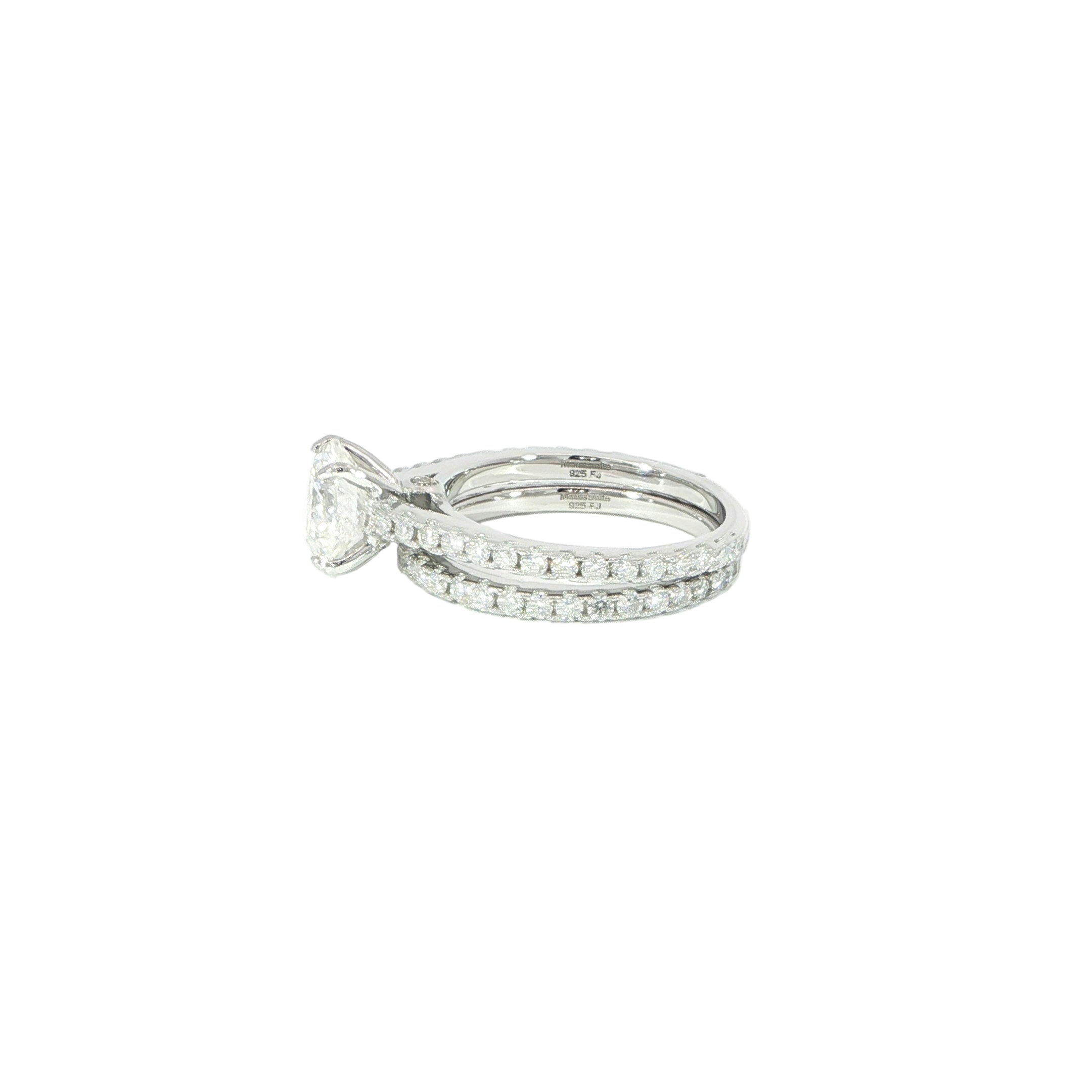 Side 2 CT round moissanite bridal ring set with pavé-set matching bands