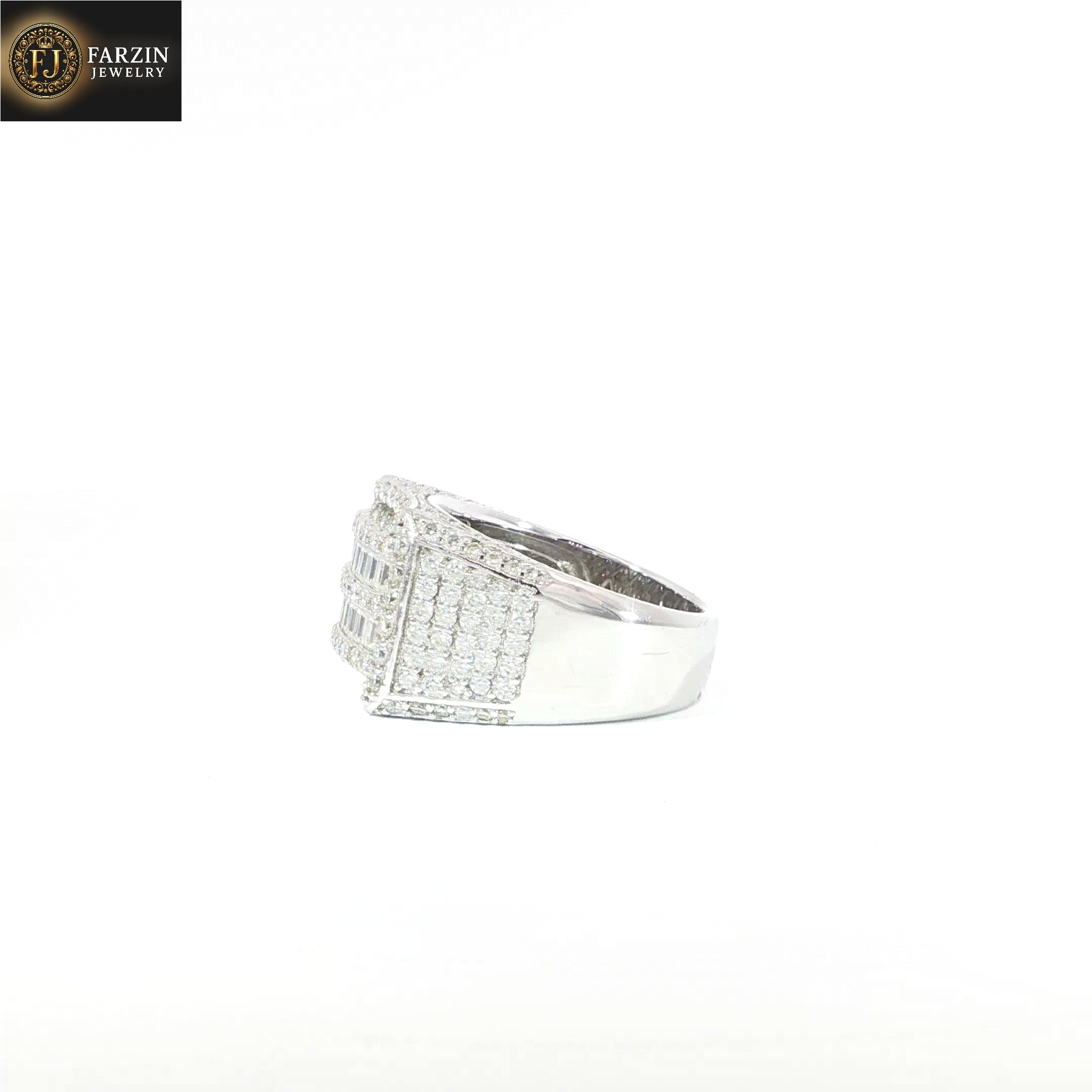 Sterling silver cluster ring with baguette and round stone design
