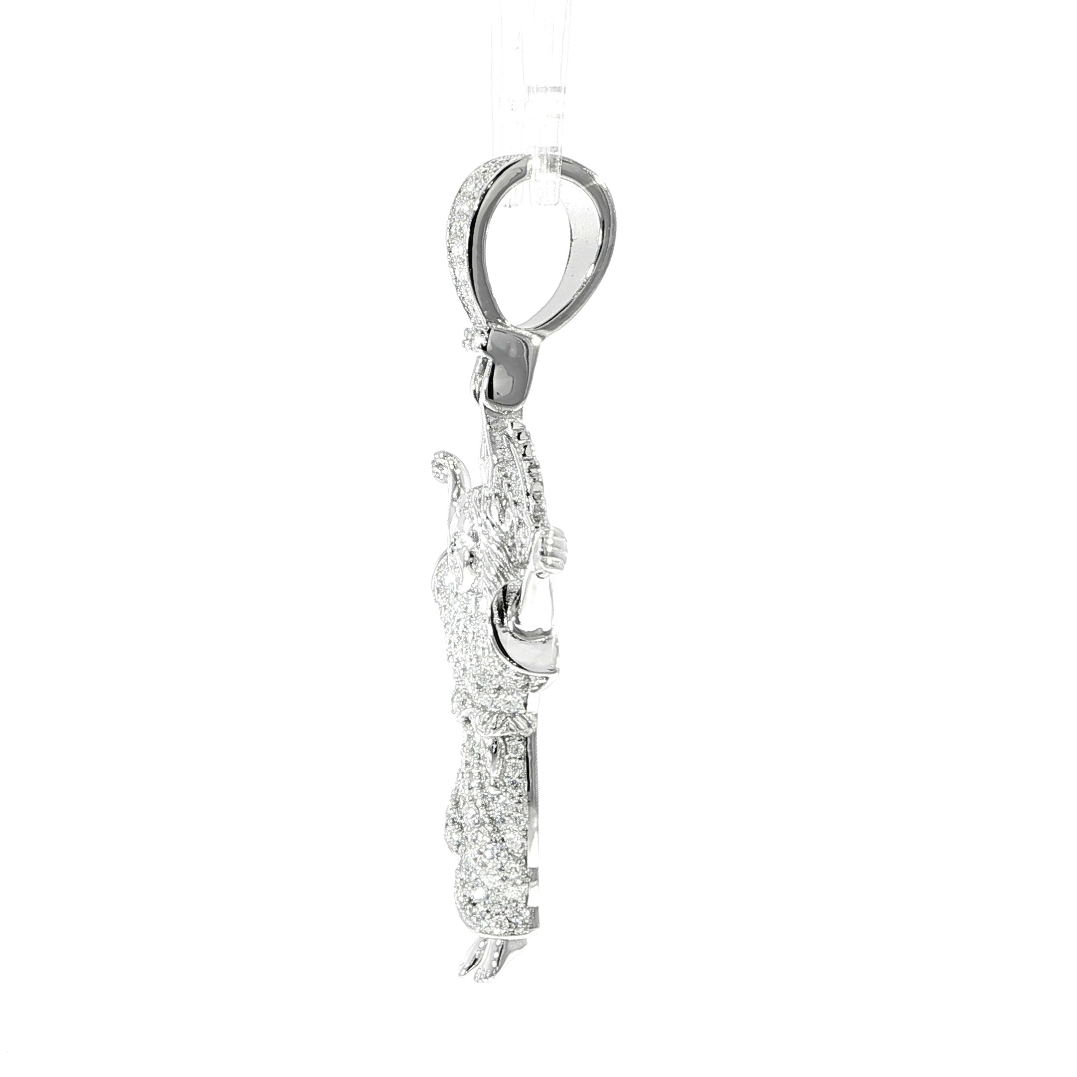 Christian pendant featuring 1.51 CTW VVS moissanite.