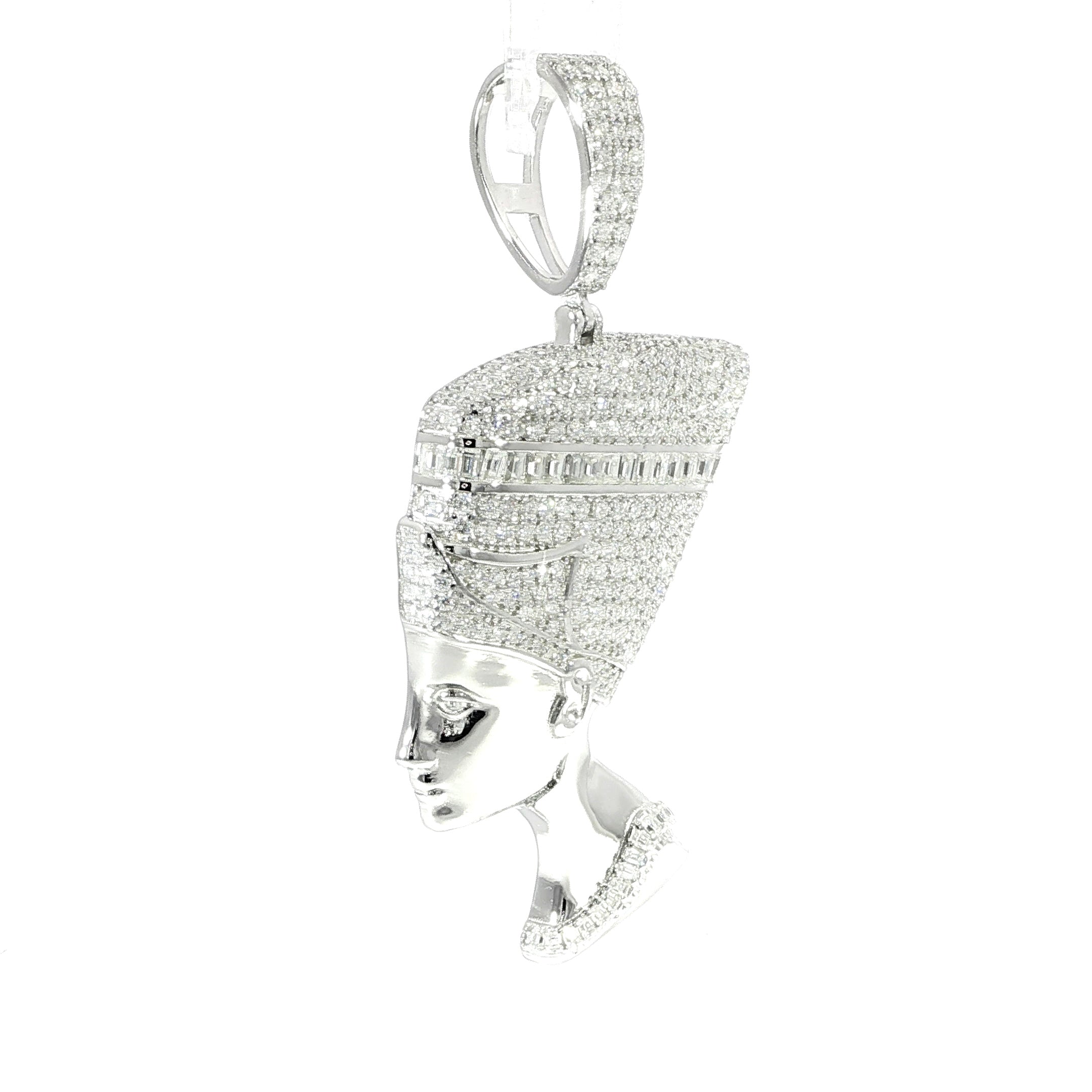 Egyptian queen pendant crafted in sterling silver and moissanite.