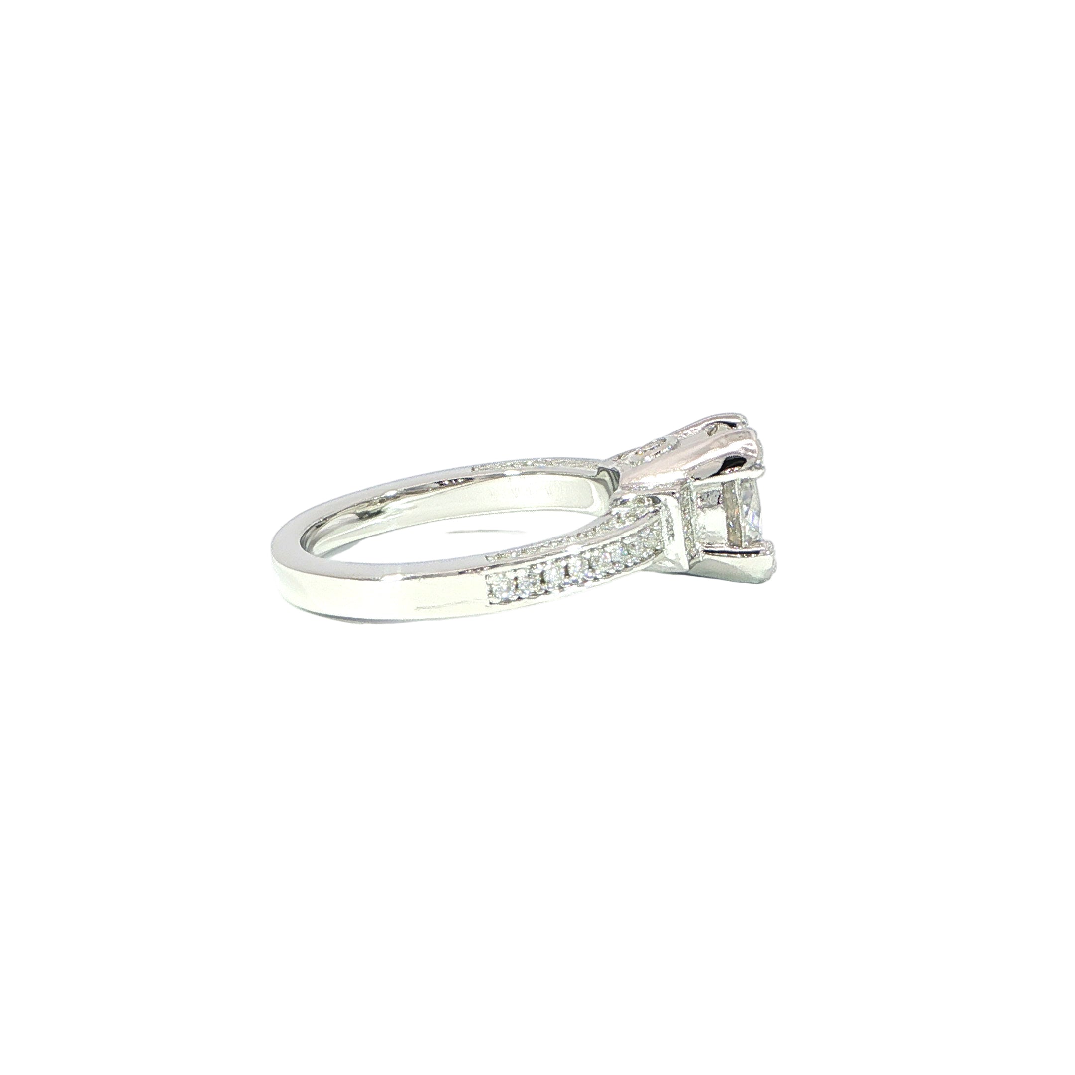 silver wedding ring featuring a 2 CT round VVS moissanite stone