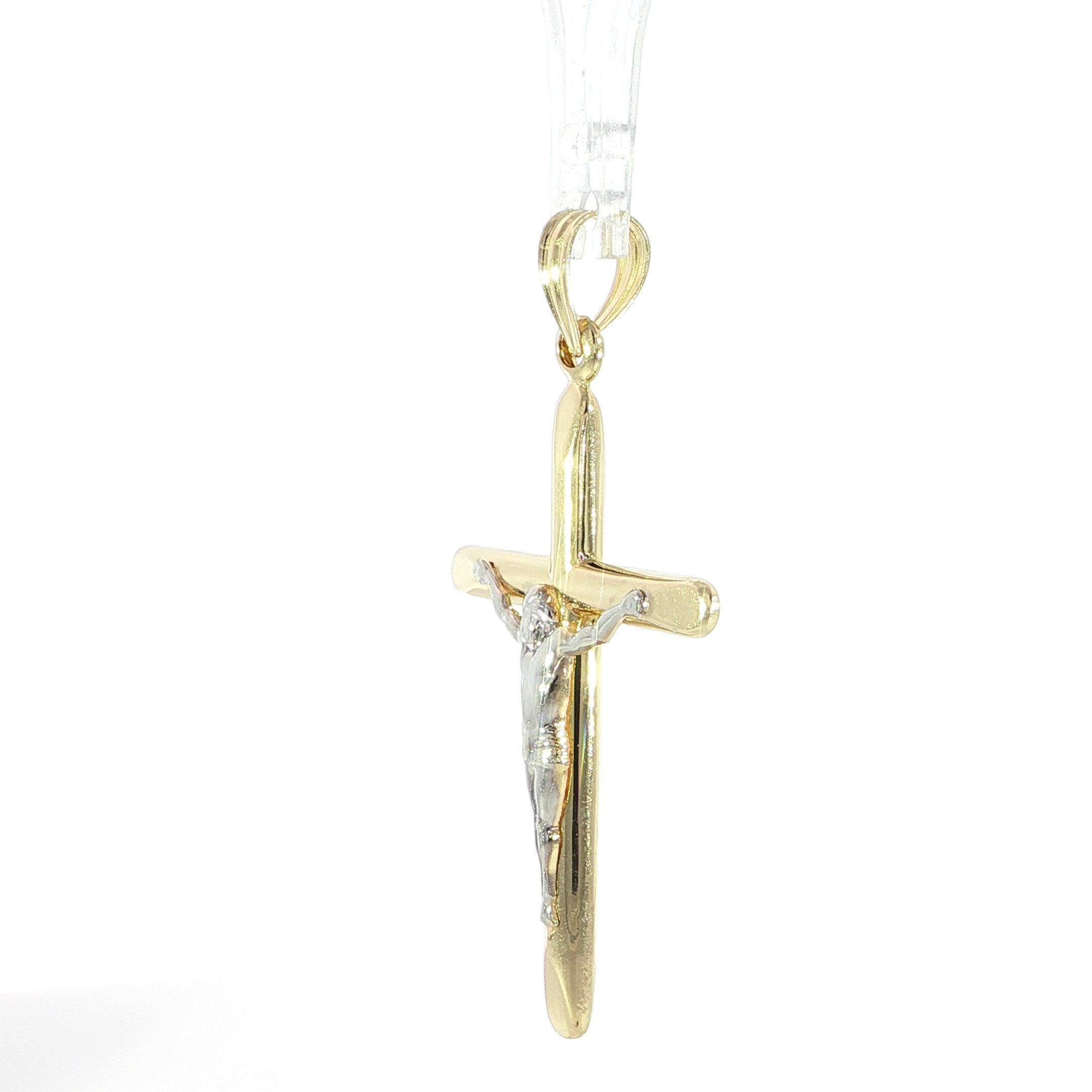 Classic 14K gold crucifix pendant with white gold Jesus figure