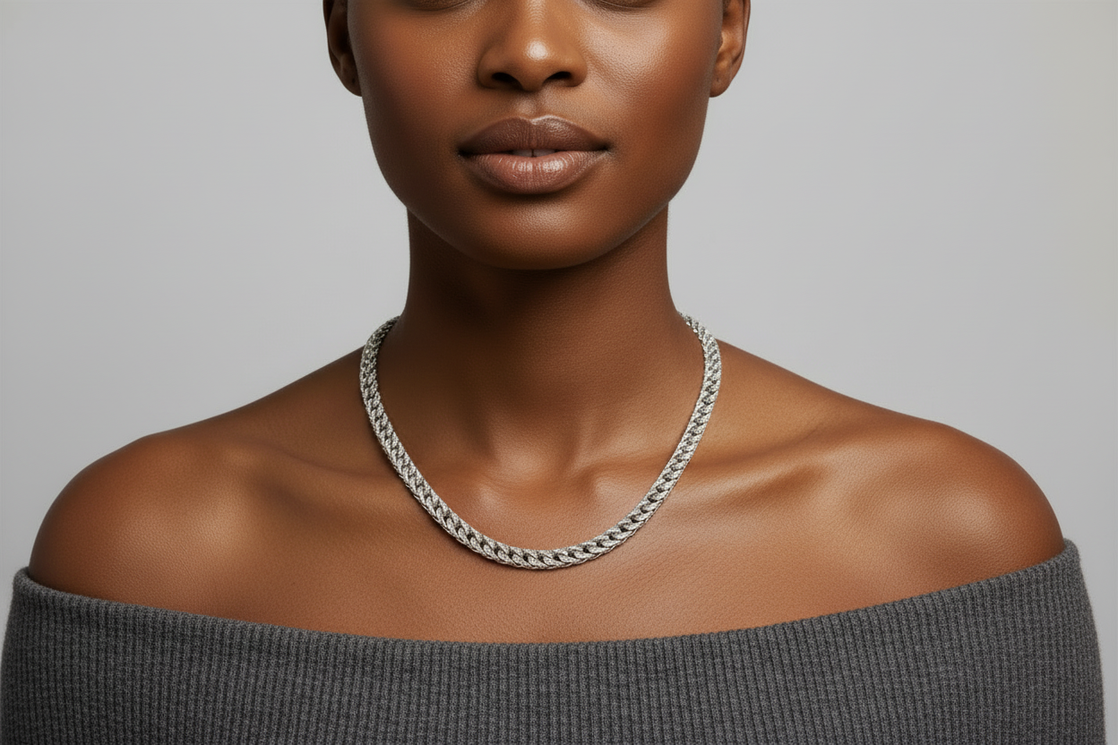 Sterling Silver wheat necklace with VVS Moissanite stones