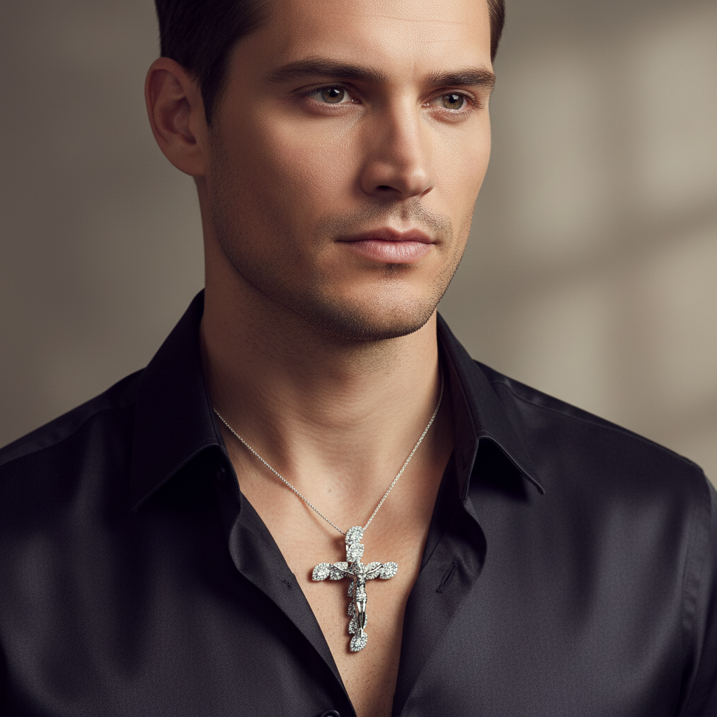 Religious necklace pendant with sparkling VVS moissanite