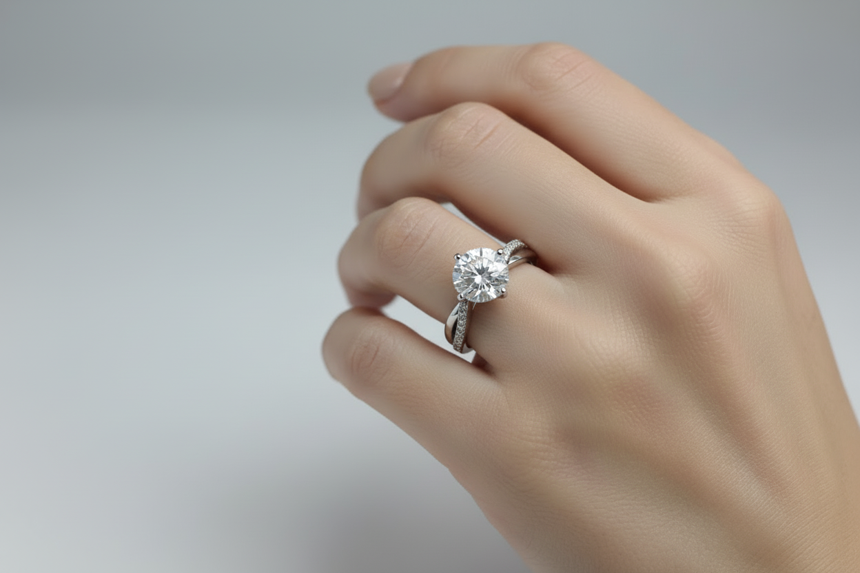 Sterling Silver 4CT Round Moissanite Ring with Twist Band