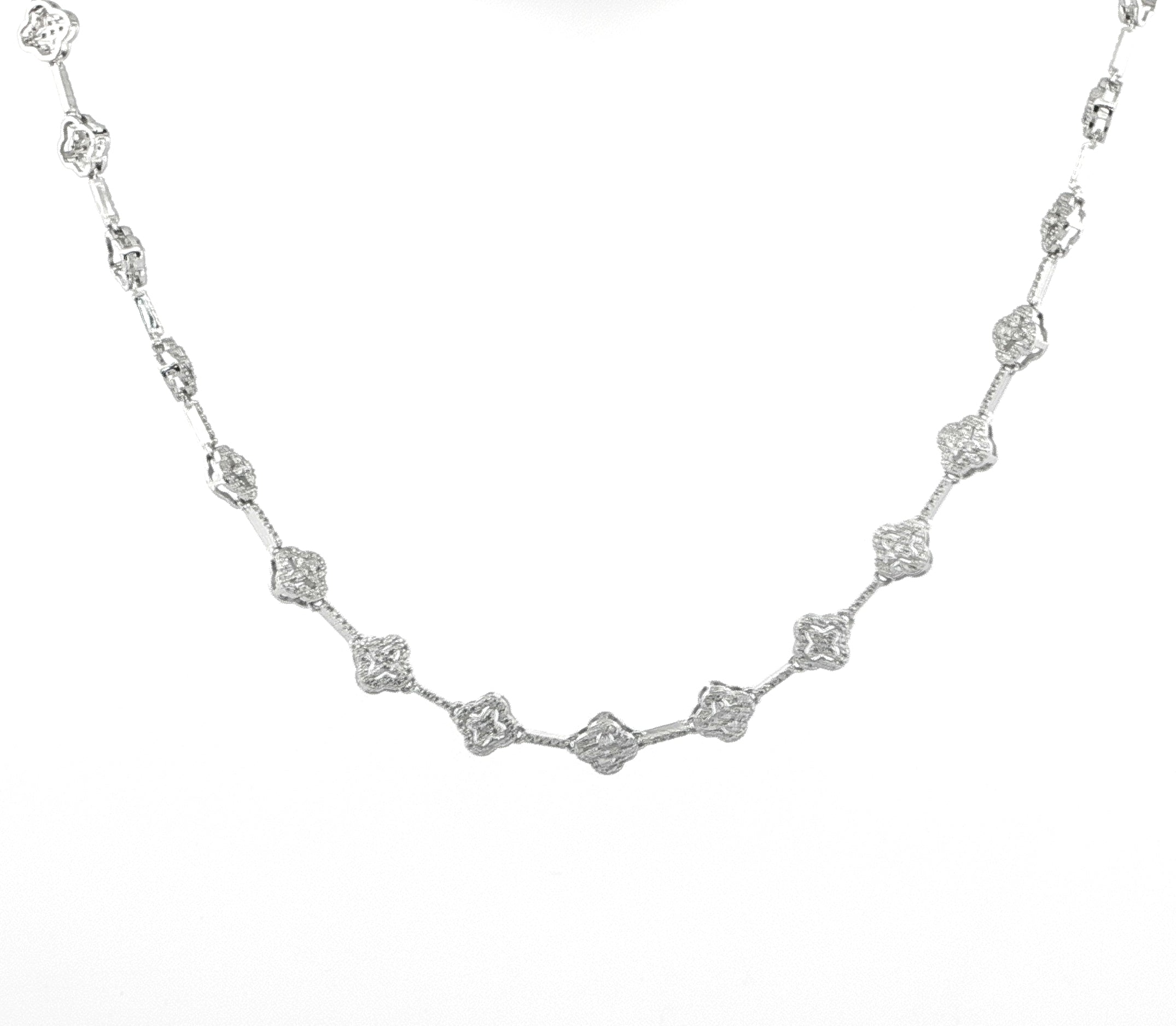 Sterling Silver Clover Station Necklace with VVS Moissanite 8MM
