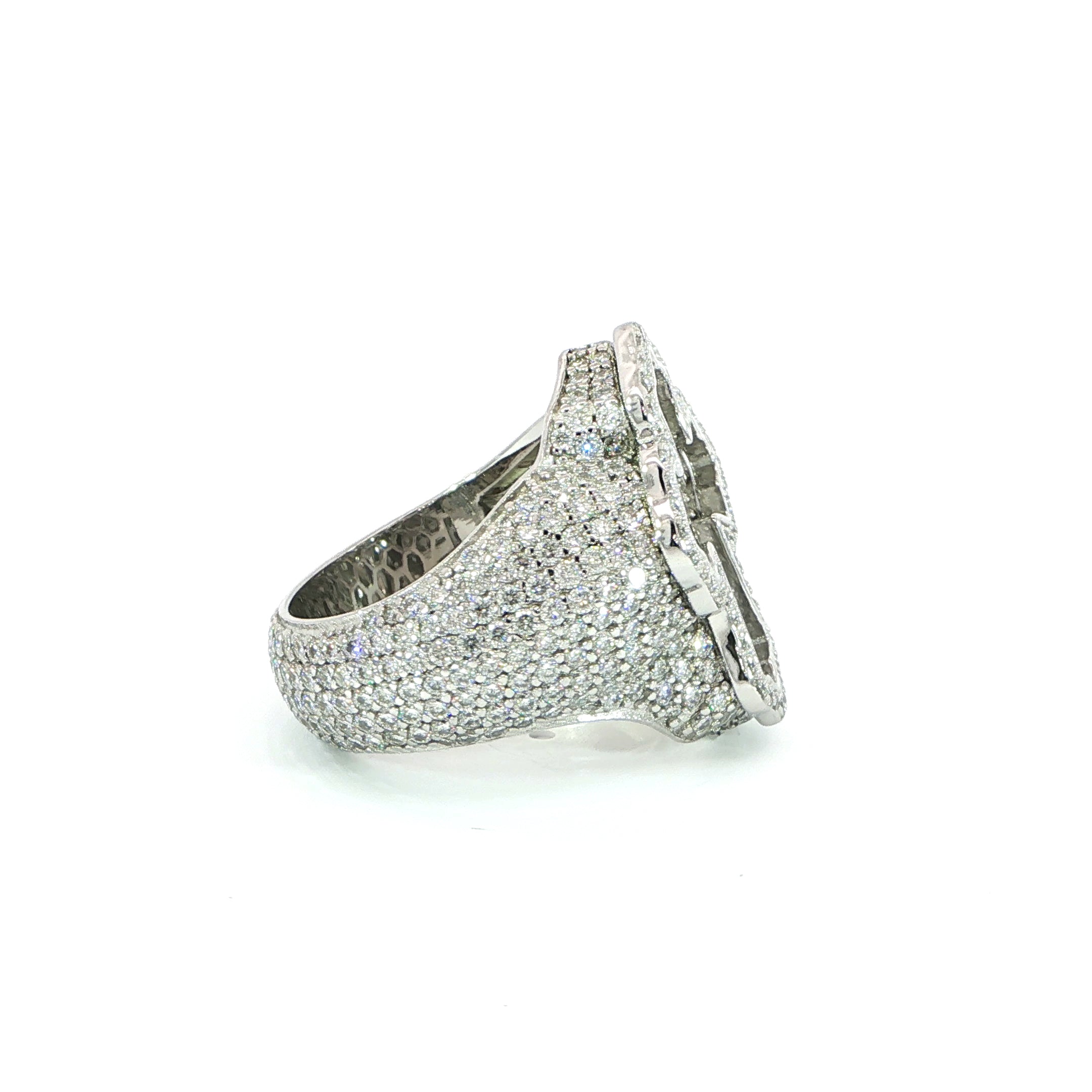Faith-inspired sterling silver cross ring with baguette-cut moissanite