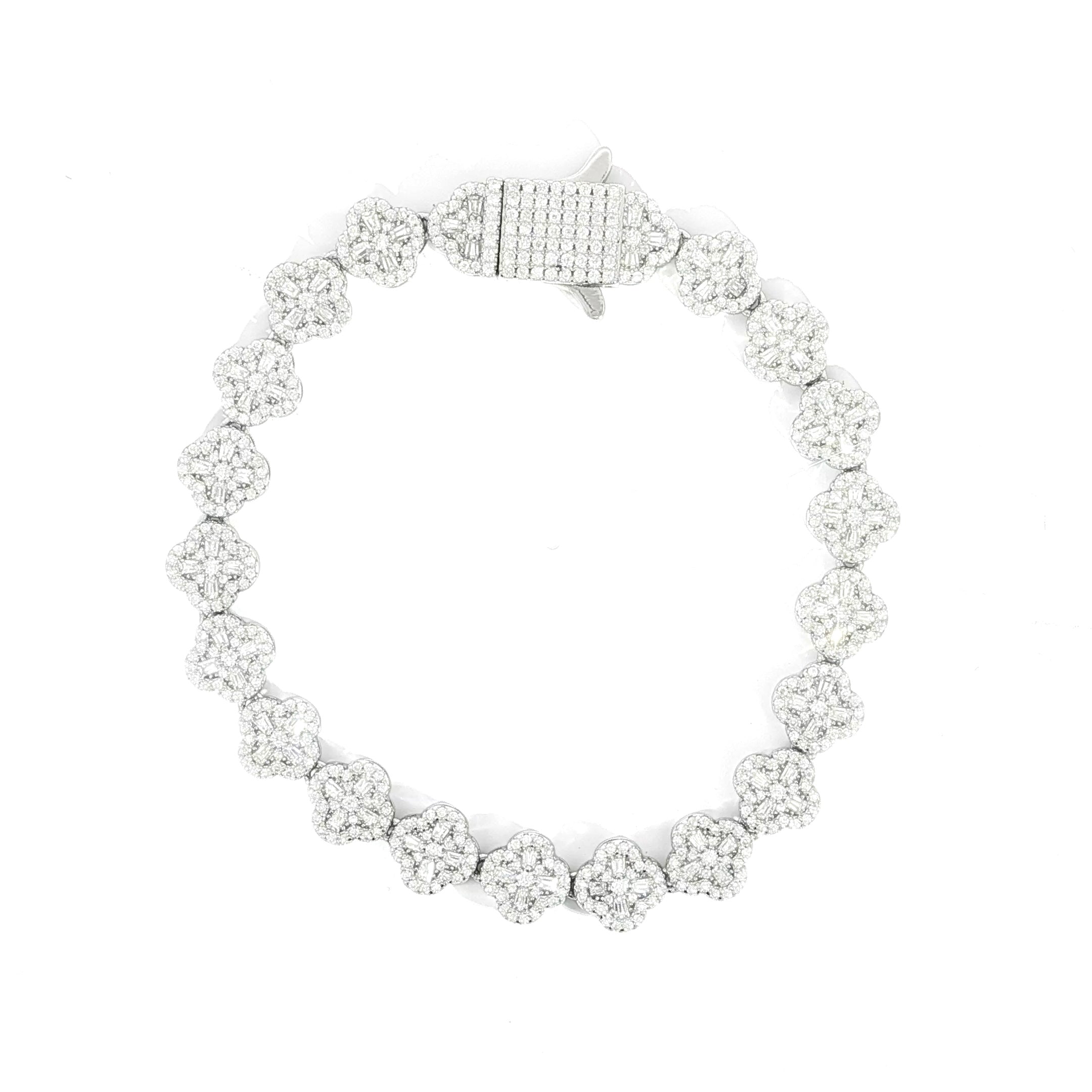 Sterling Silver iced-out designer clover bracelet with VVS Moissanite stones