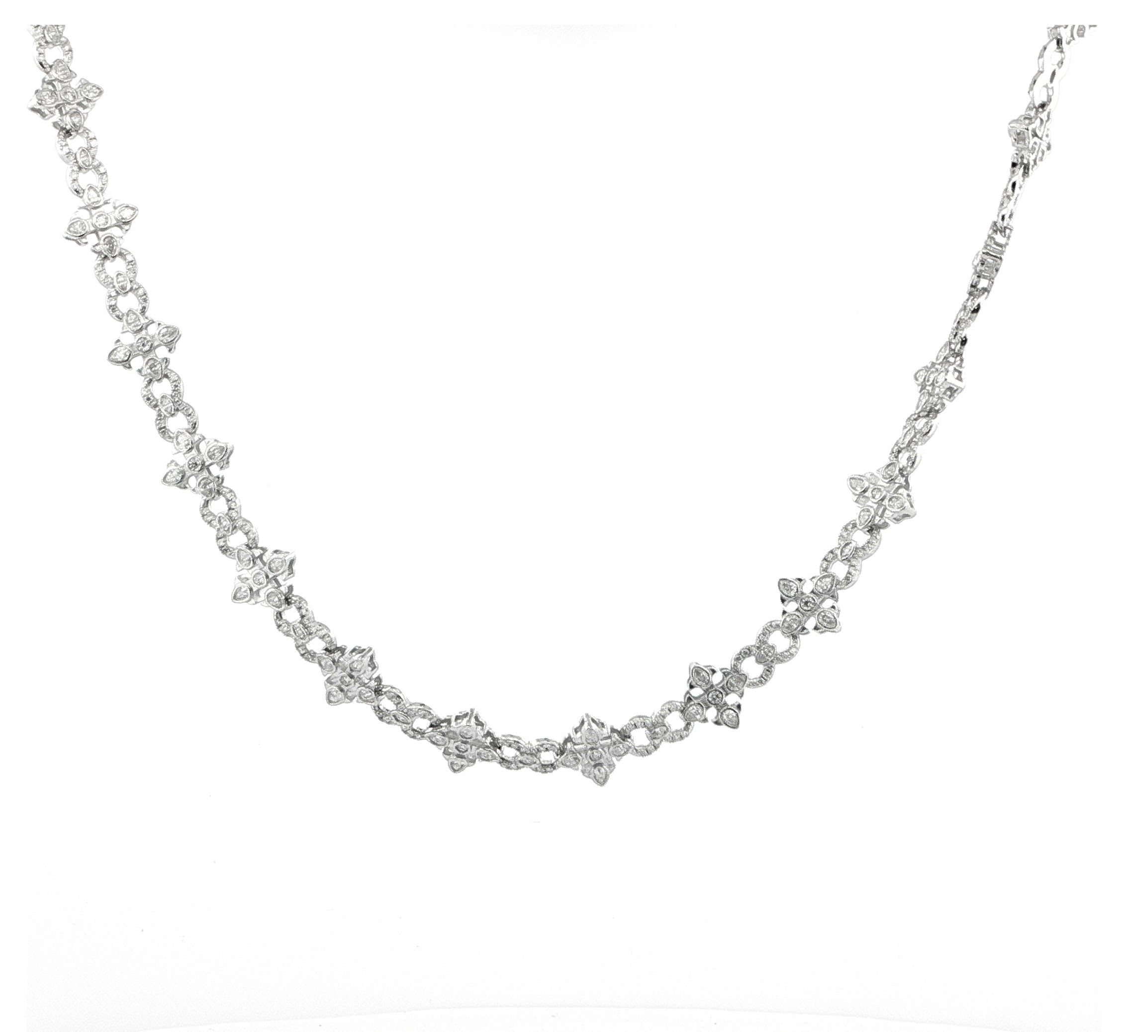 Sterling Silver Designer Clover Station Necklace with VVS Moissanite