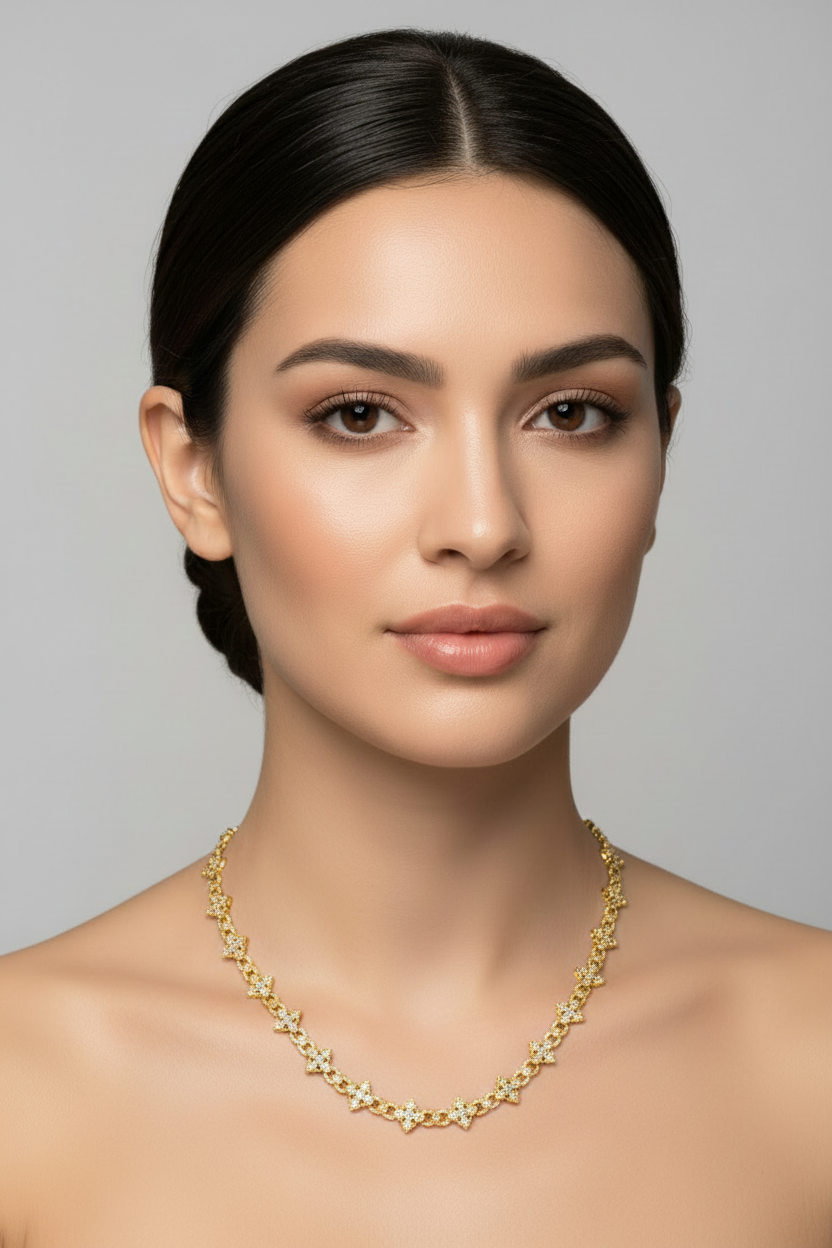 Designer-inspired open link floral necklace in sterling silver