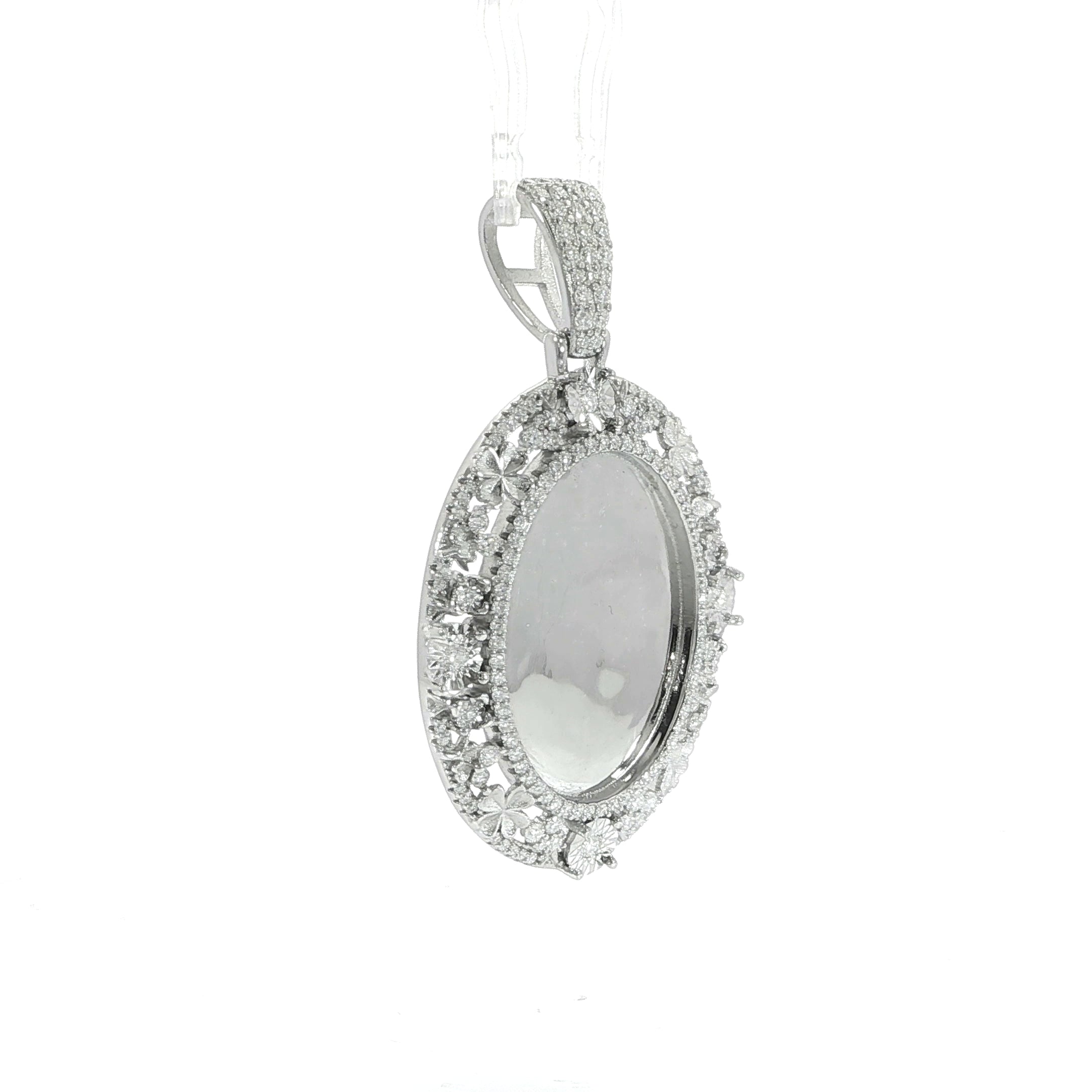 Floral oval keepsake pendant with moissanite in sterling silver