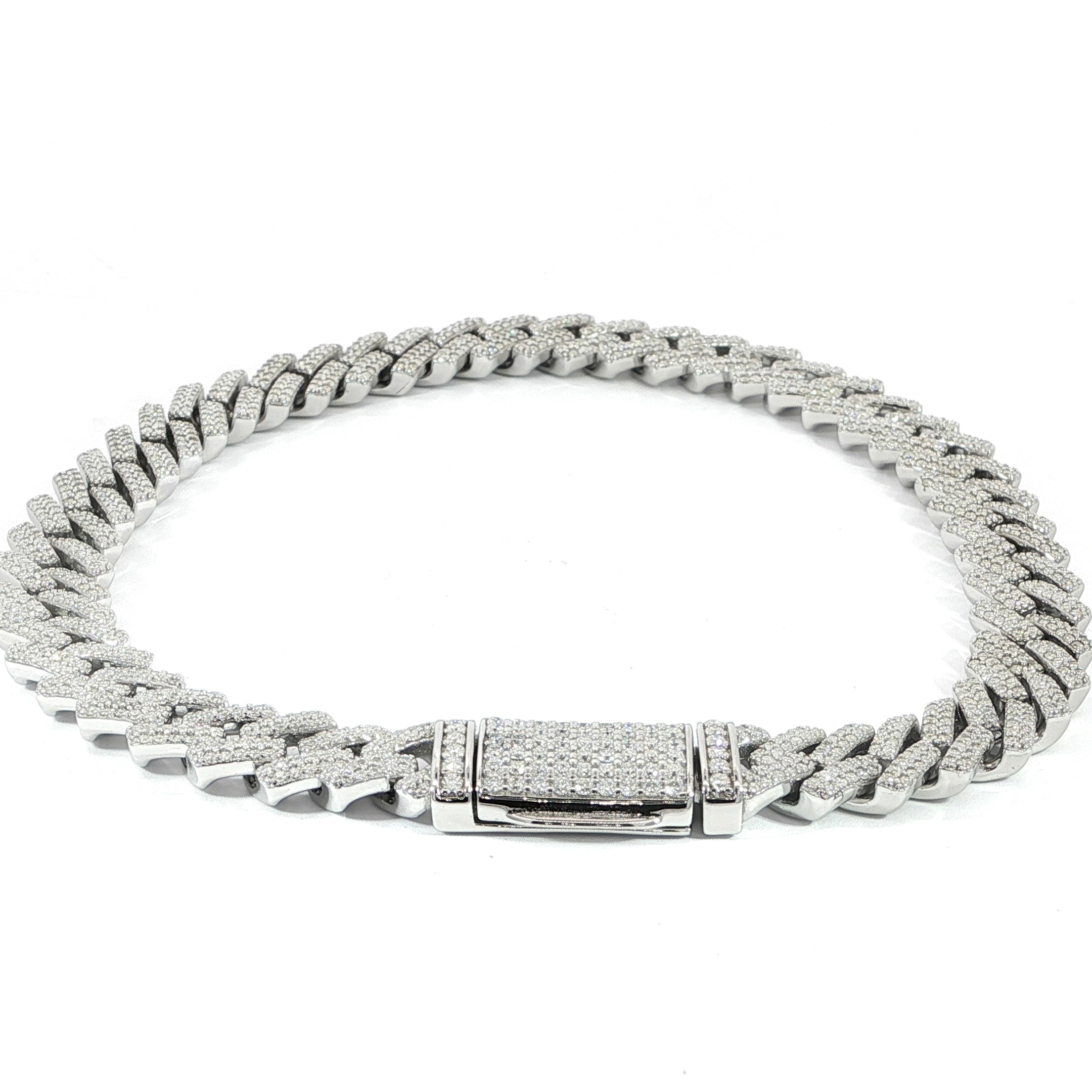 Premium iced out Cuban chain bracelet designed with sparkling VVS moissanite and sterling silver.