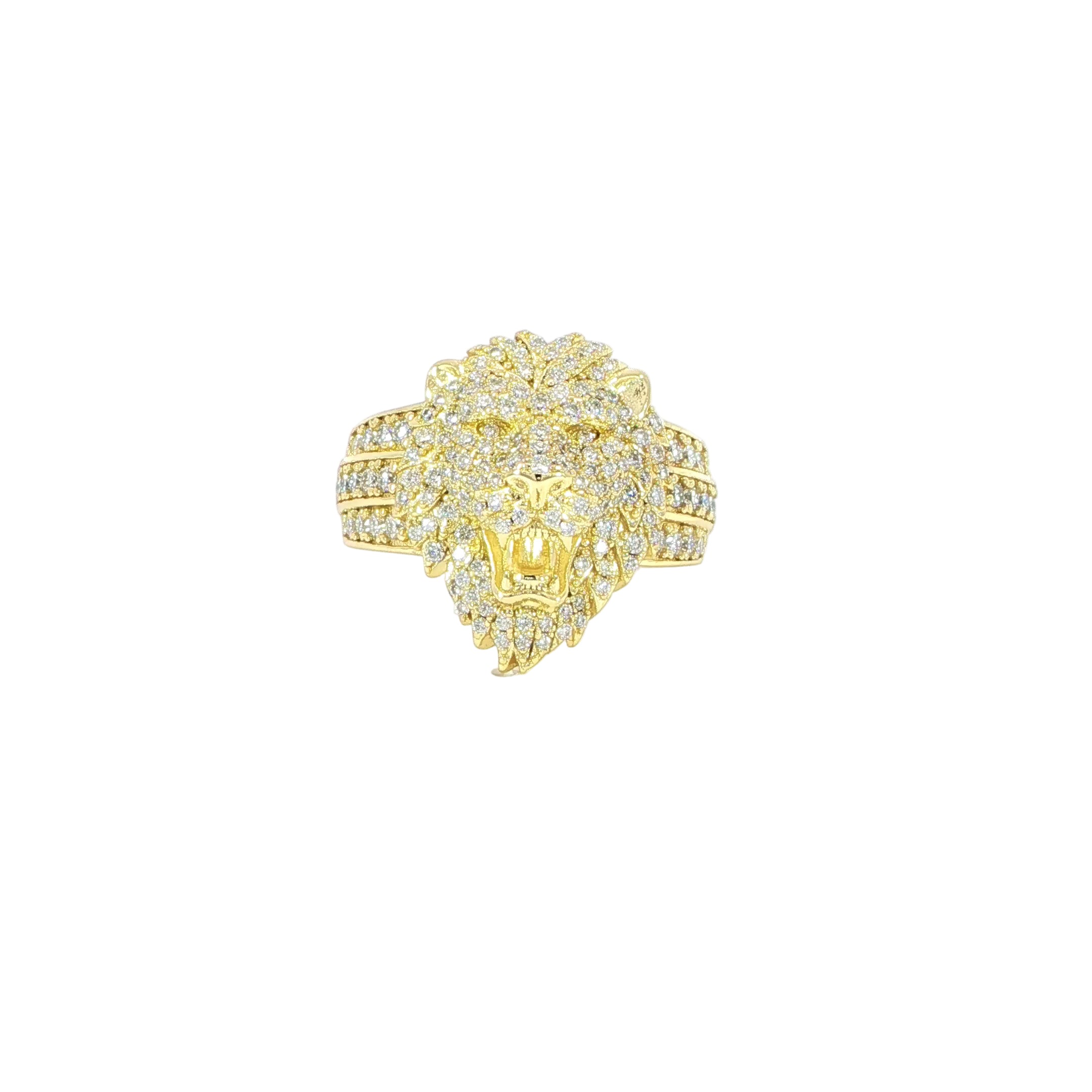 Sterling silver lion head ring with VVS moissanite stones and pave detailing