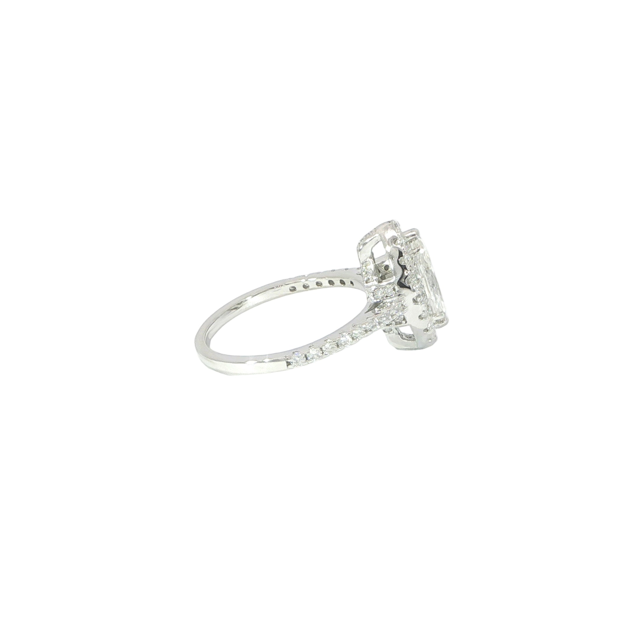 Marquise 1 carat VVS moissanite halo ring in sterling silver side