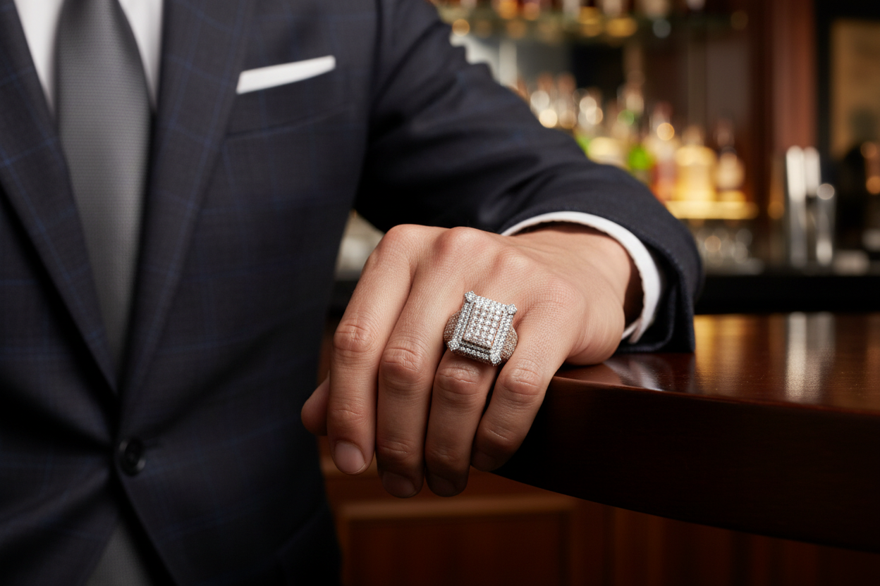 Sterling Silver Men's Square Cluster Ring with VVS Moissanite