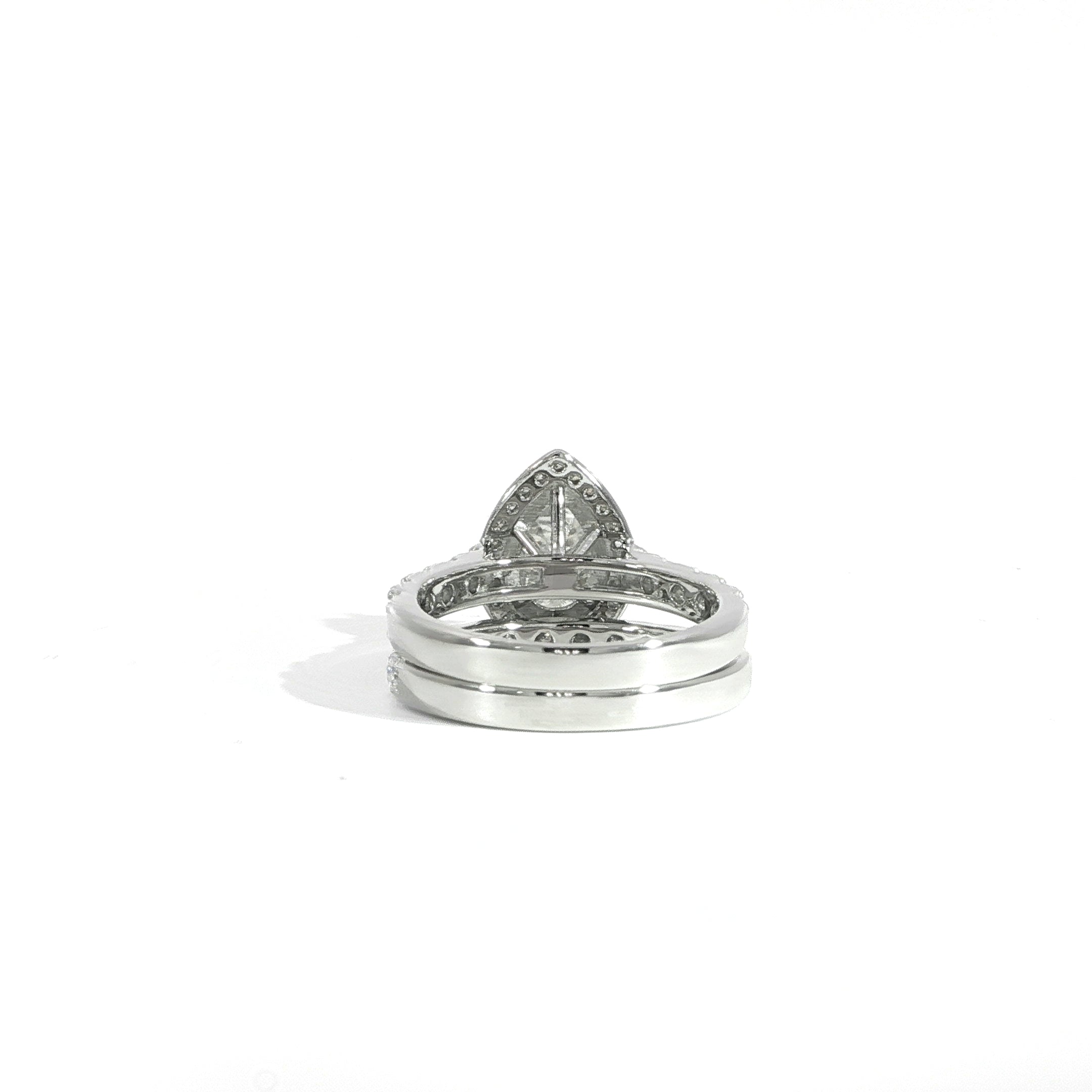 925 sterling silver pear halo ring set with VVS moissanite and matching band