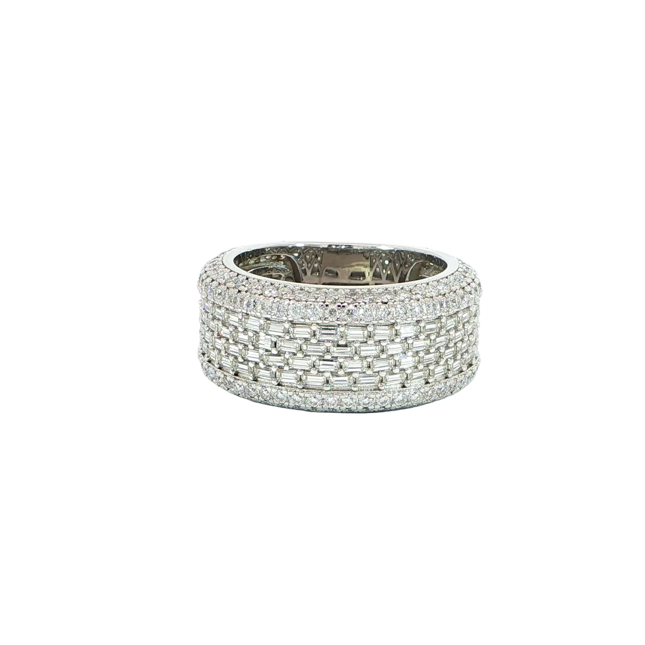 Sterling silver multi-row eternity band with VVS moissanite stones and 12MM width
