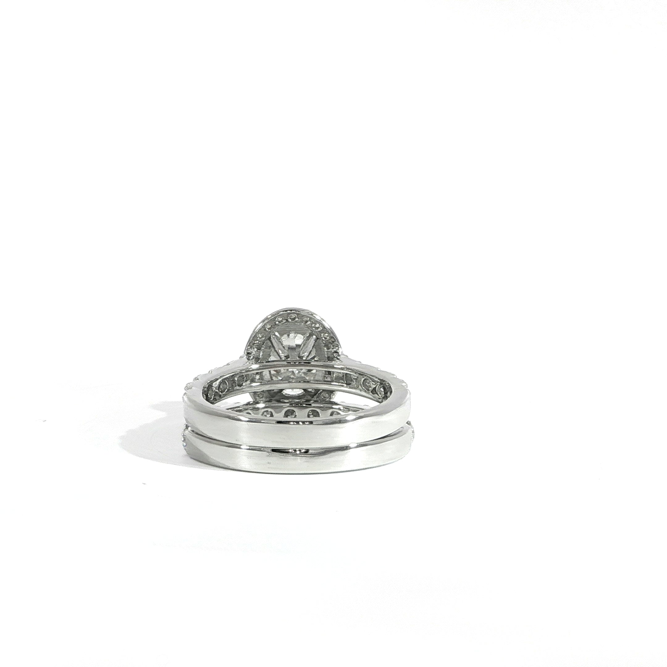 Oval 2 carat moissanite wedding set with halo and band in silver