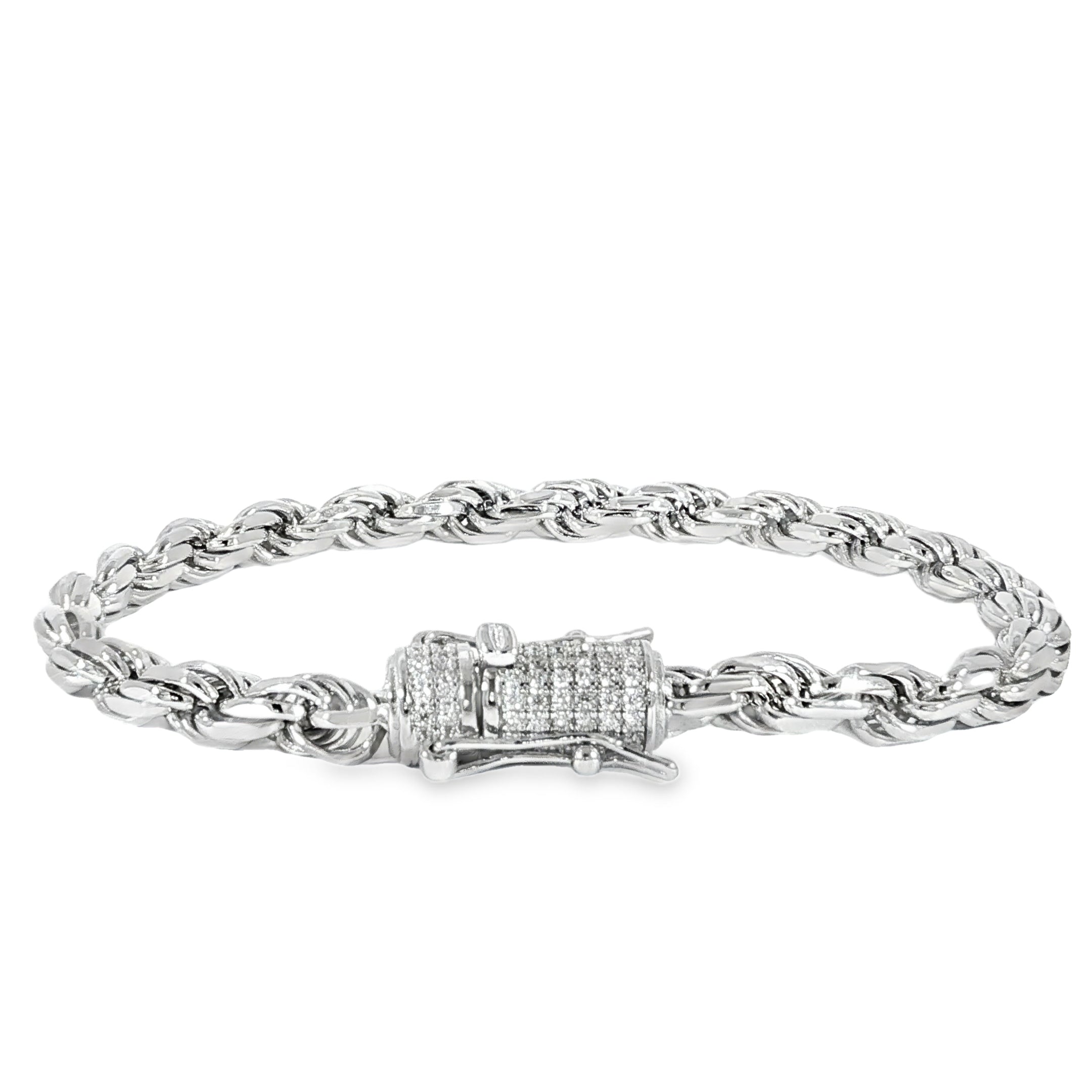 Silver rope bracelet with sparkling Moissanite clasp