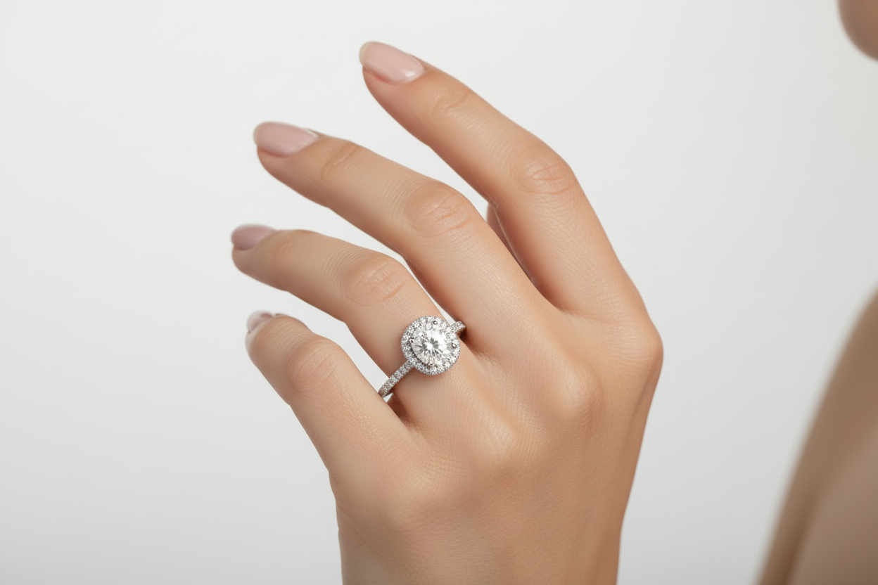 Sterling Silver Halo Ring with 2CT Round VVS Moissanite