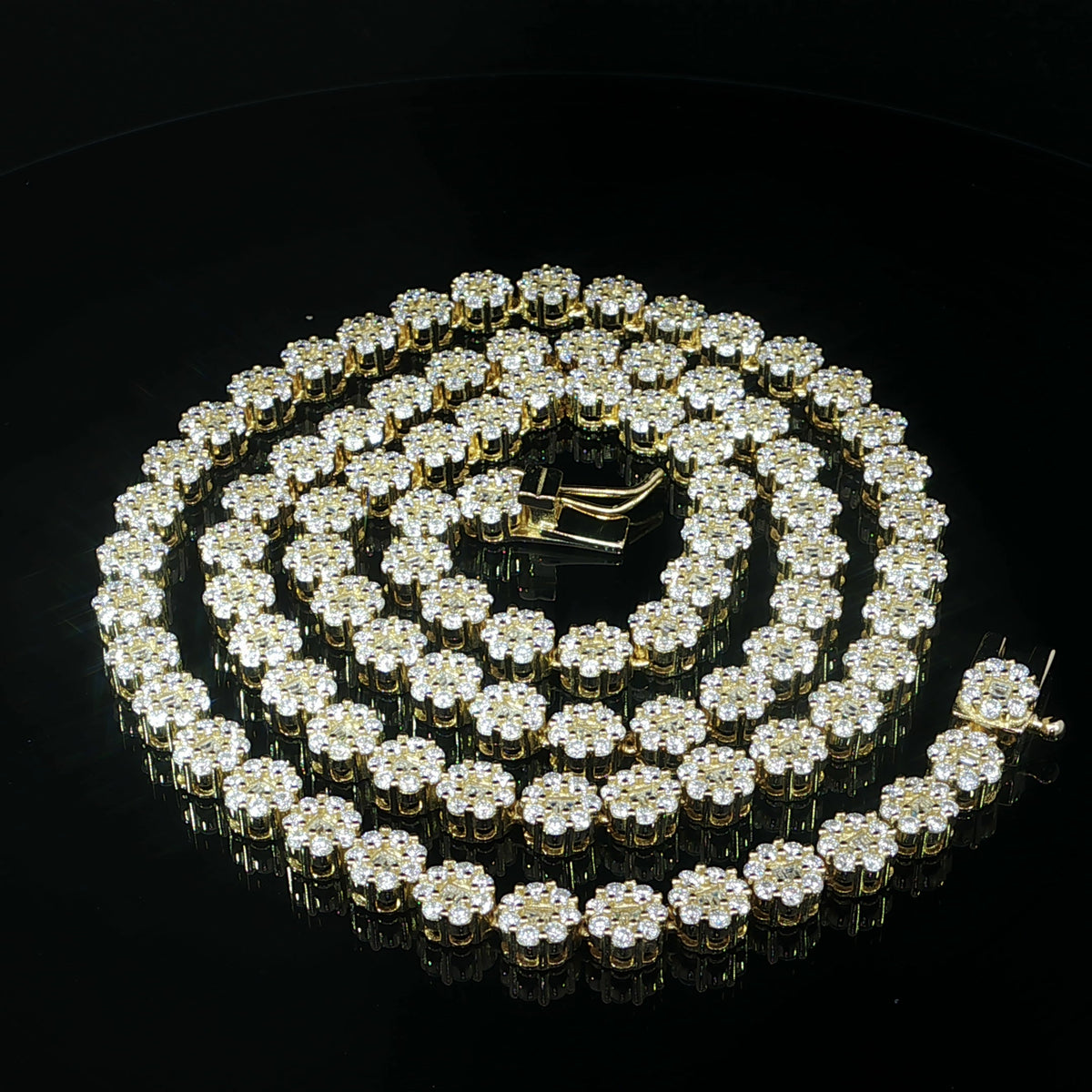 Sterling silver tennis chain featuring raised open basket links