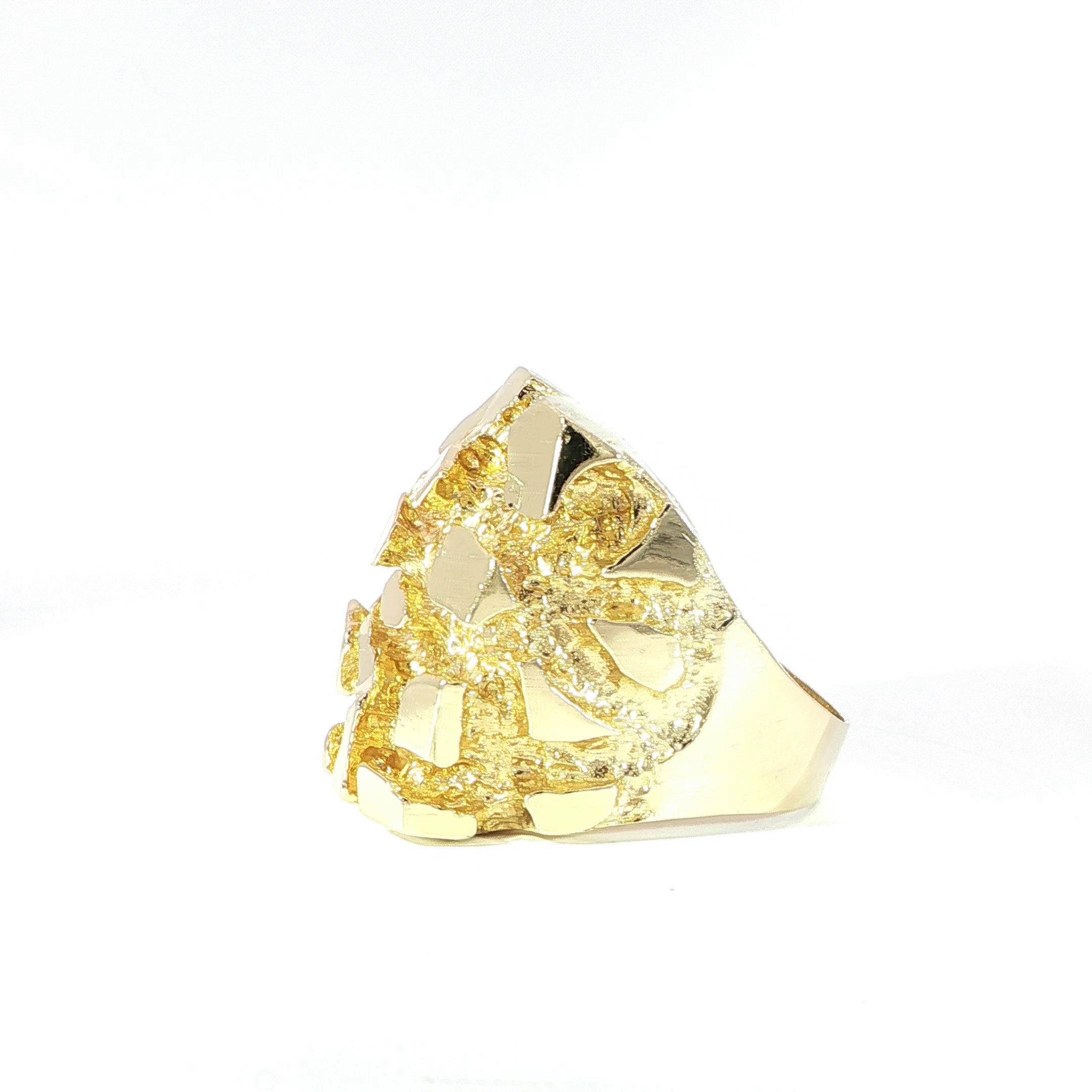 Textured gold nugget ring side detail