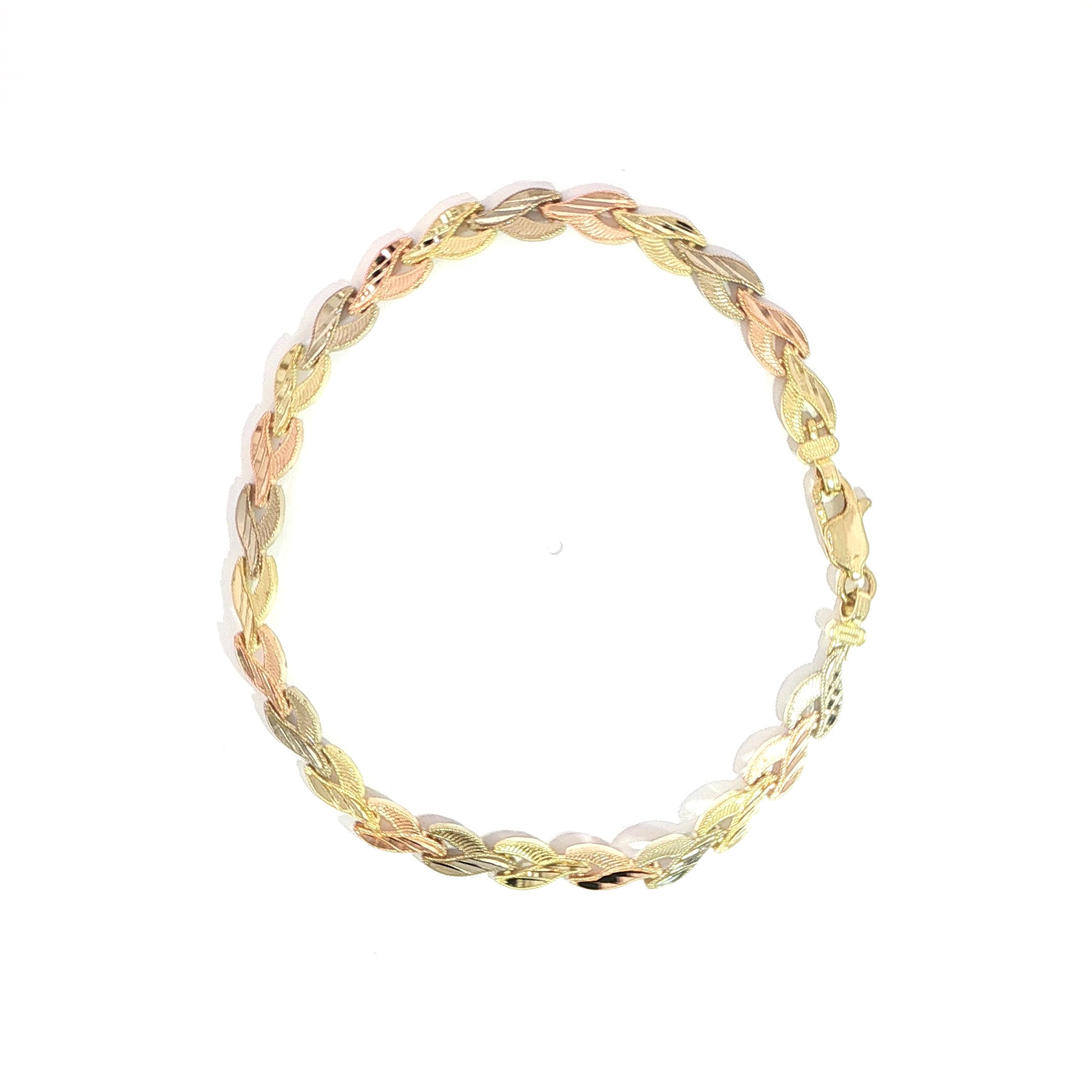 14K Yellow White and Rose Gold Fancy Link Bracelet for Women