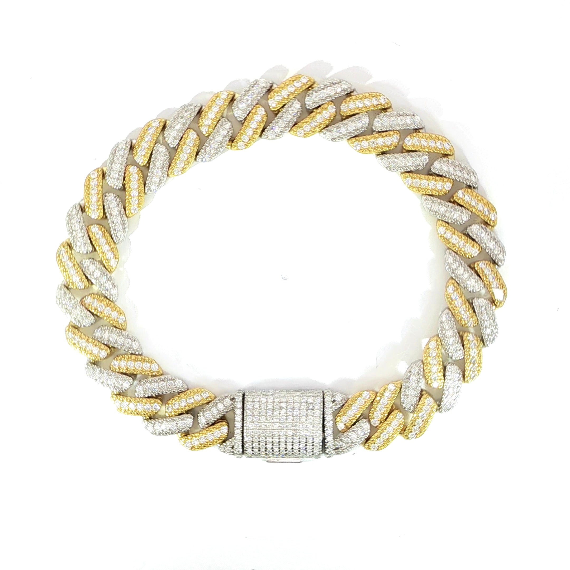Two-tone Cuban bracelet with brilliant Moissanite stones