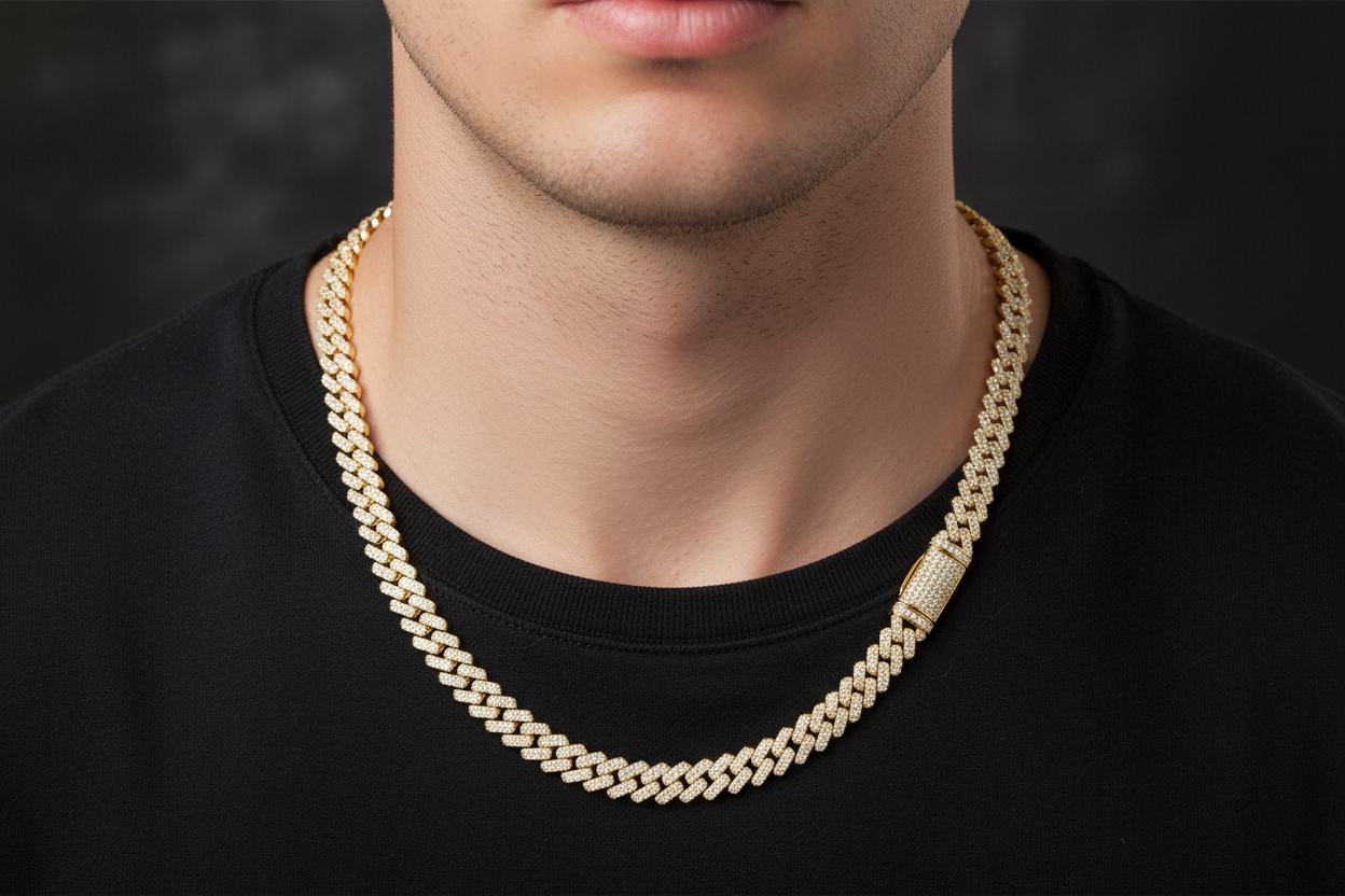 Luxury Miami Cuban necklace in Sterling Silver with sparkle