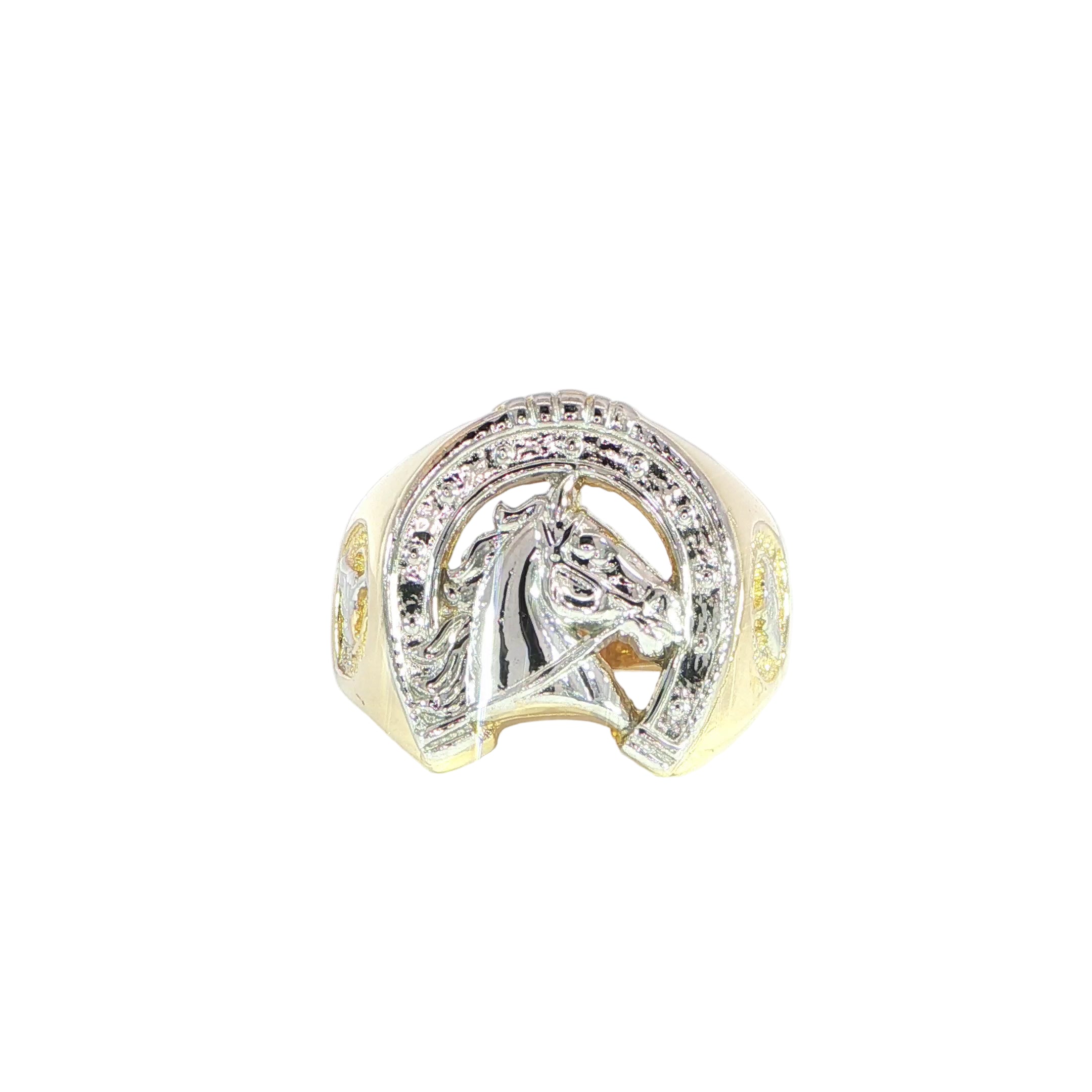 Western-inspired horse ring in yellow and white gold