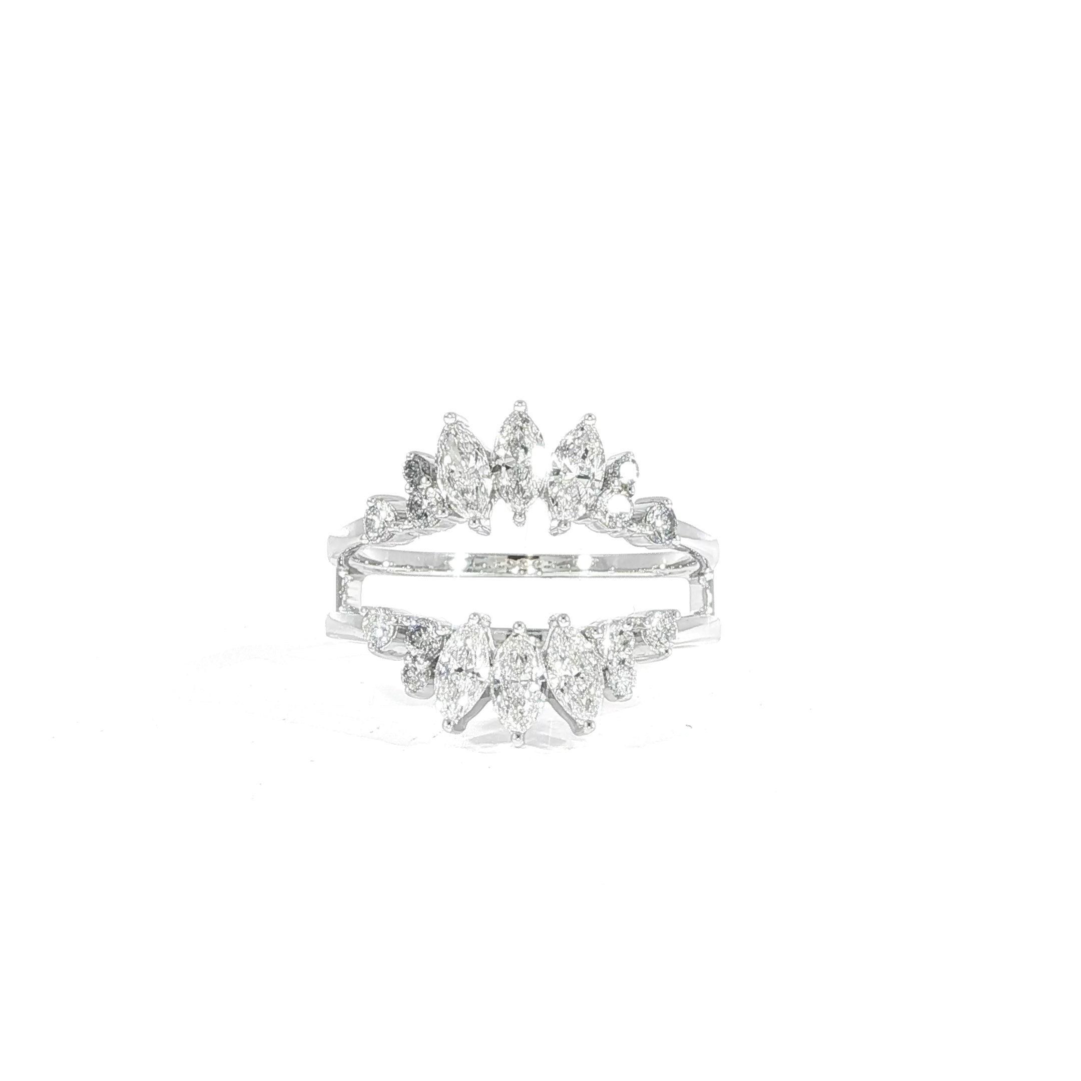Front view marquise diamond ring enhancer in 14K white gold
