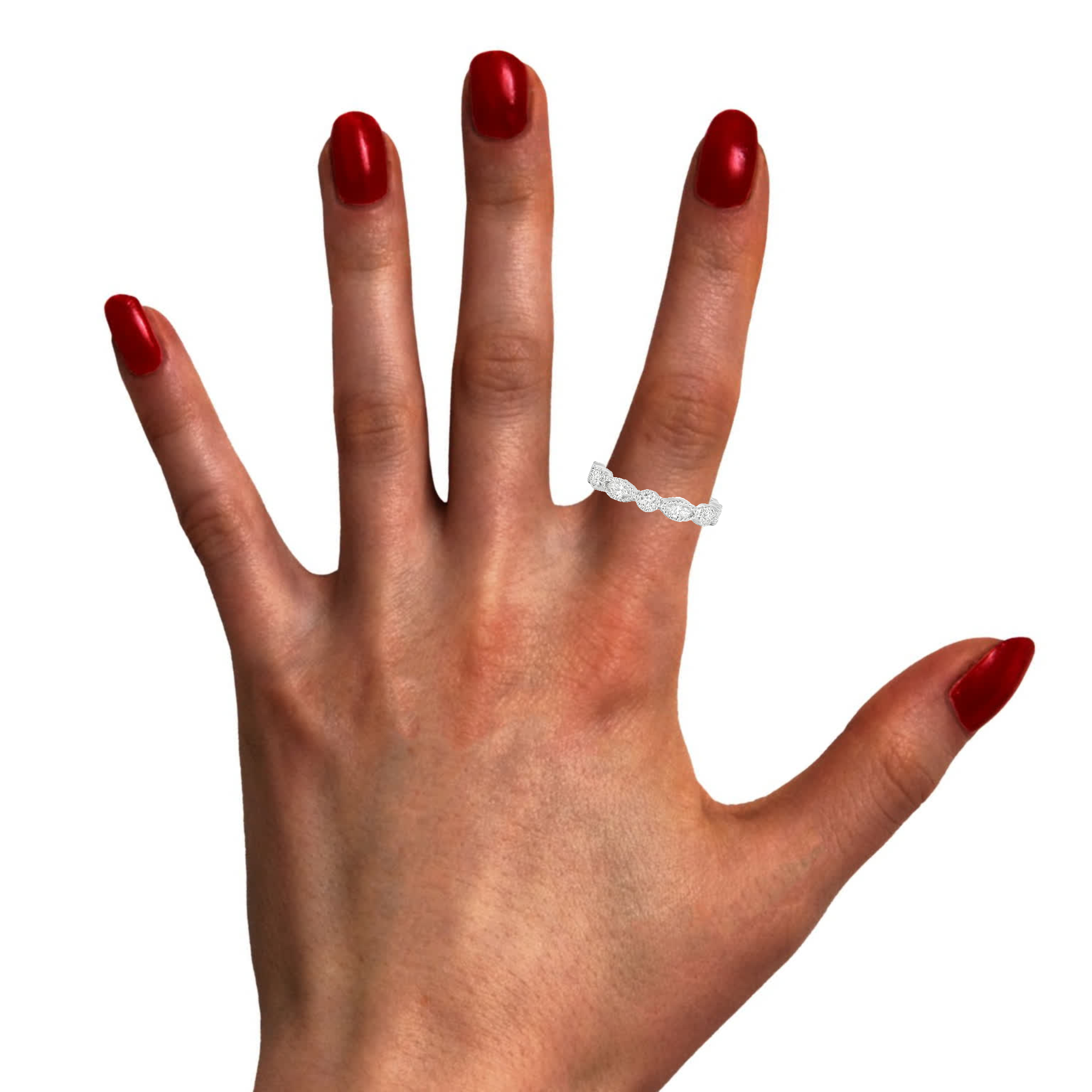 Hand model bezel set vintage diamond stacking ring