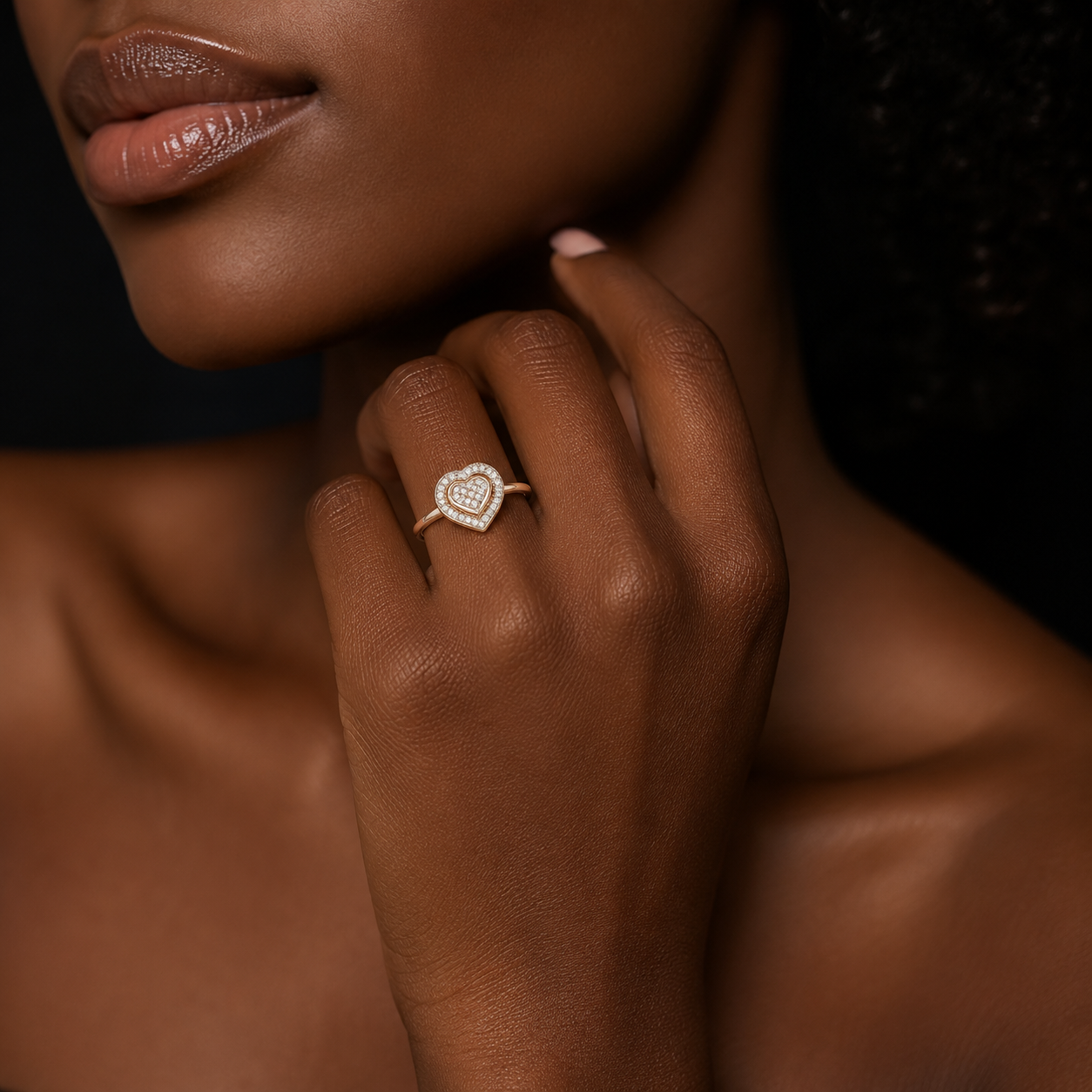 10K Rose Gold Heart Promise Ring Hand Model