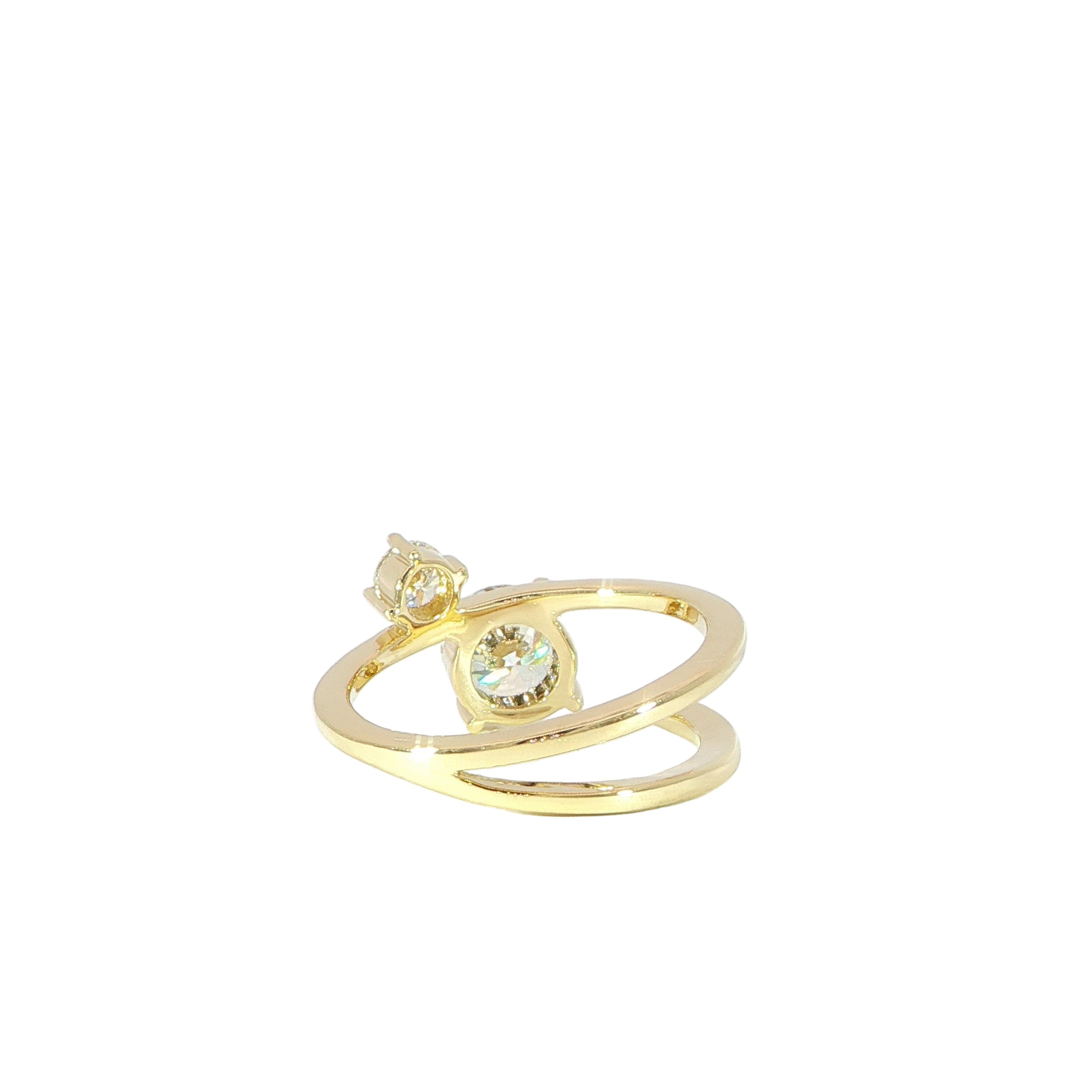 14K yellow gold open bypass diamond ring back