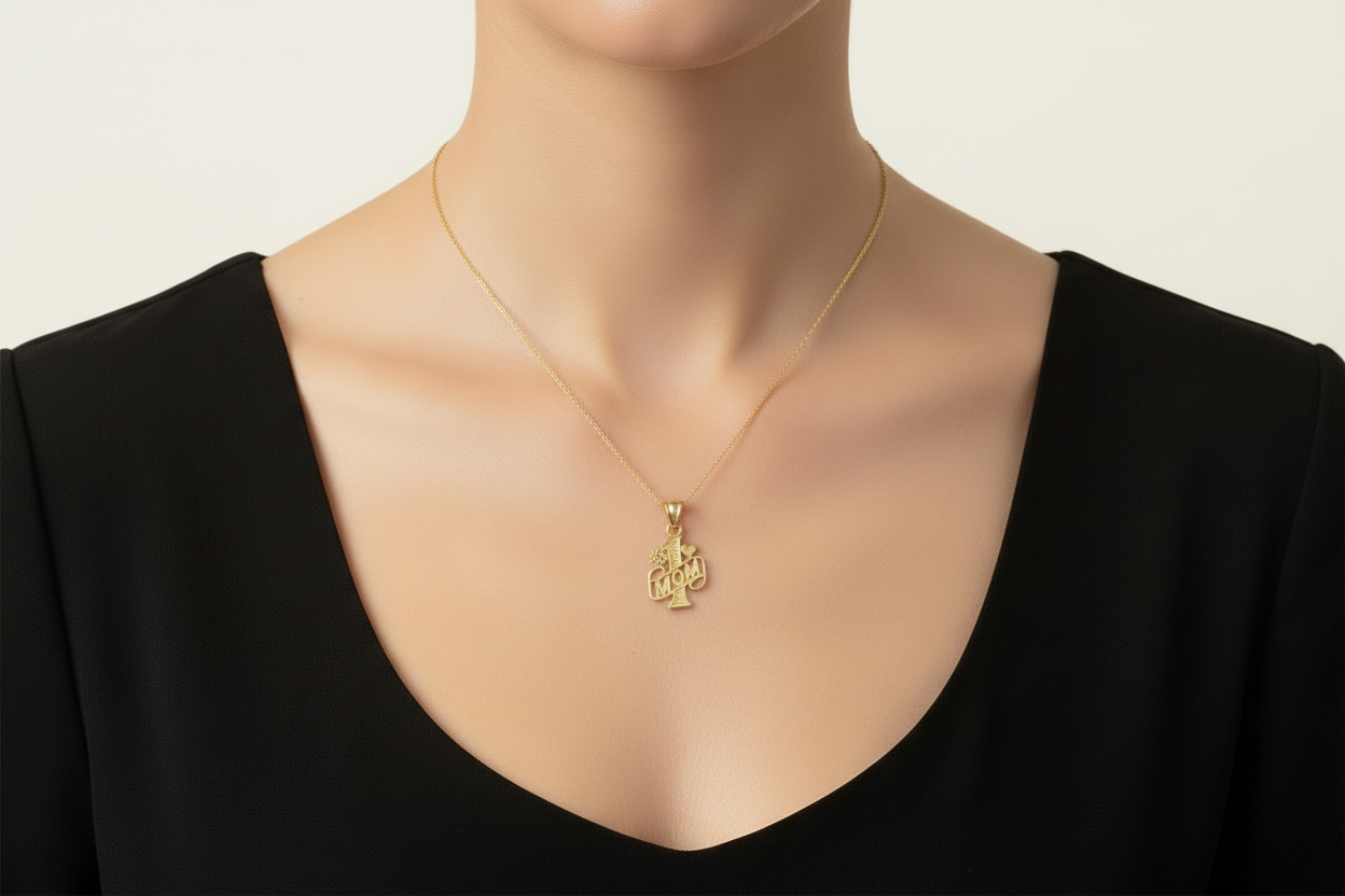 Mother's pendant with script Mom lettering and number one