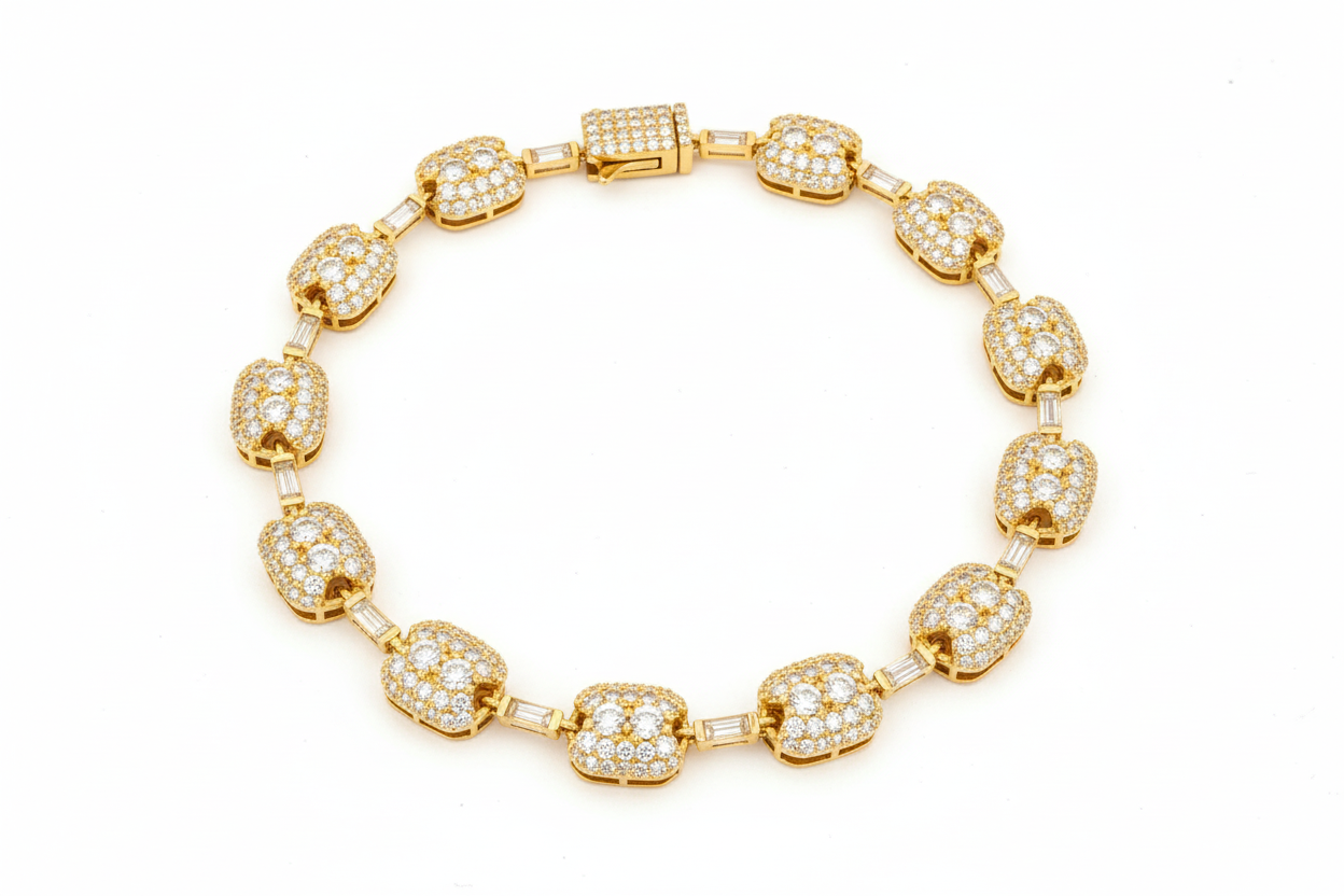 Sterling Silver Cushion Pave Station Bracelet – VVS Moissanite 9 CTW