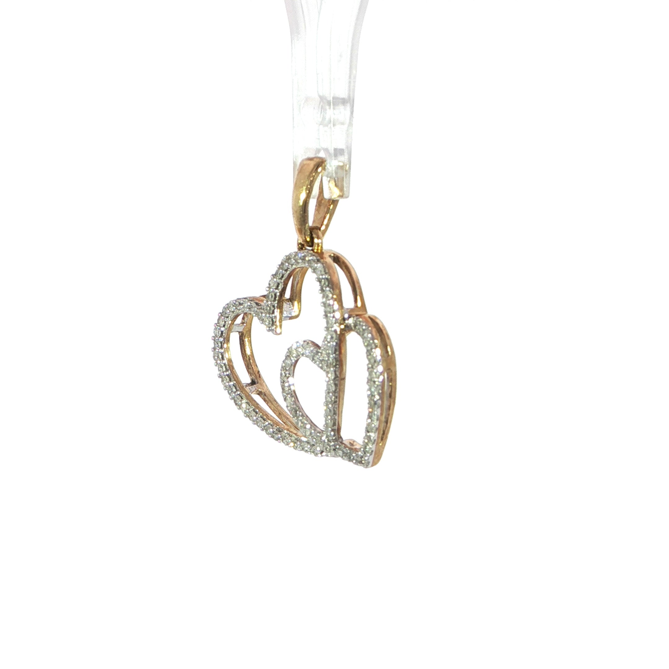 10K Yellow Gold Double Heart Charm with Diamonds  - 2