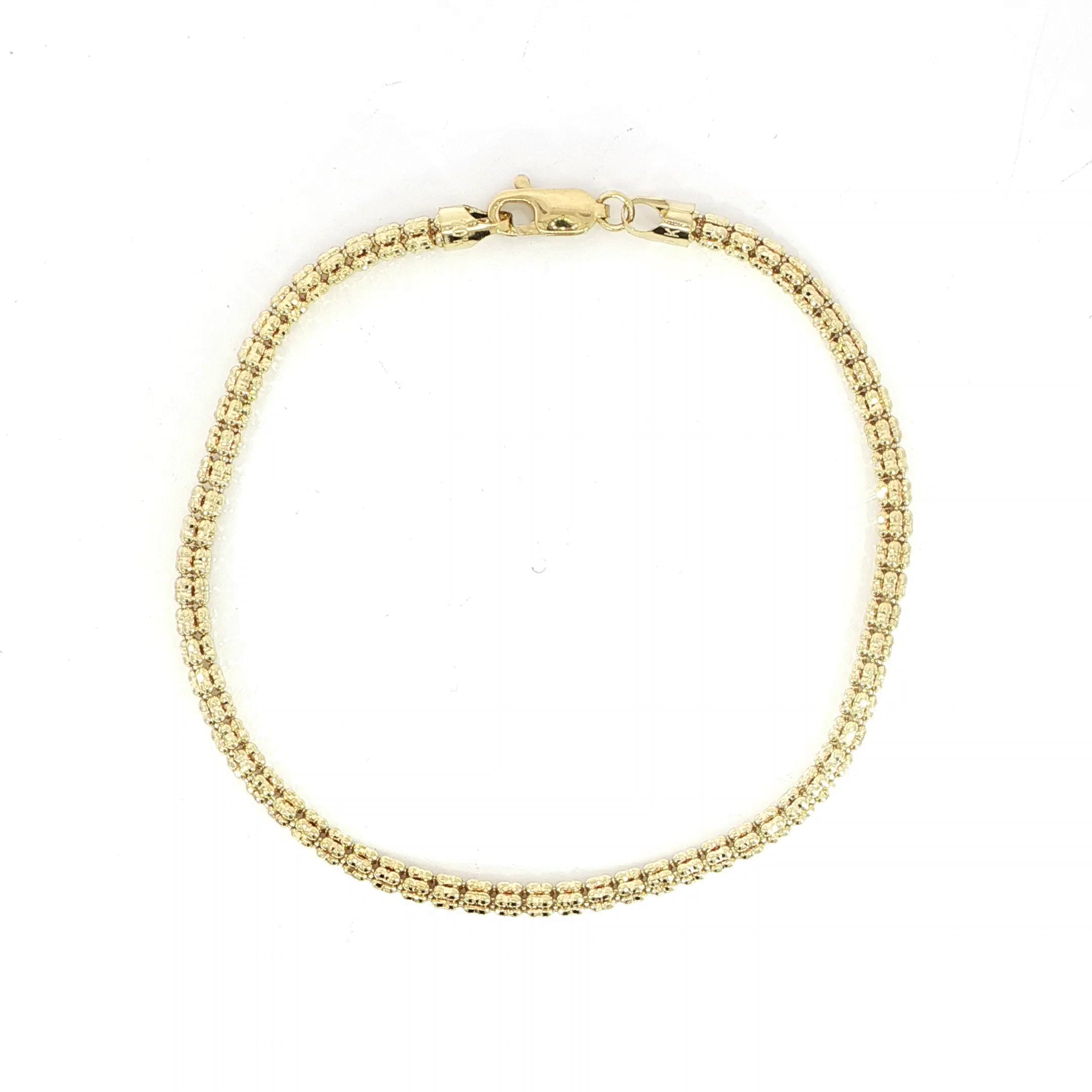 10K Yellow Gold Diamond Cut Ice Chain Bracelet - 3.4MM