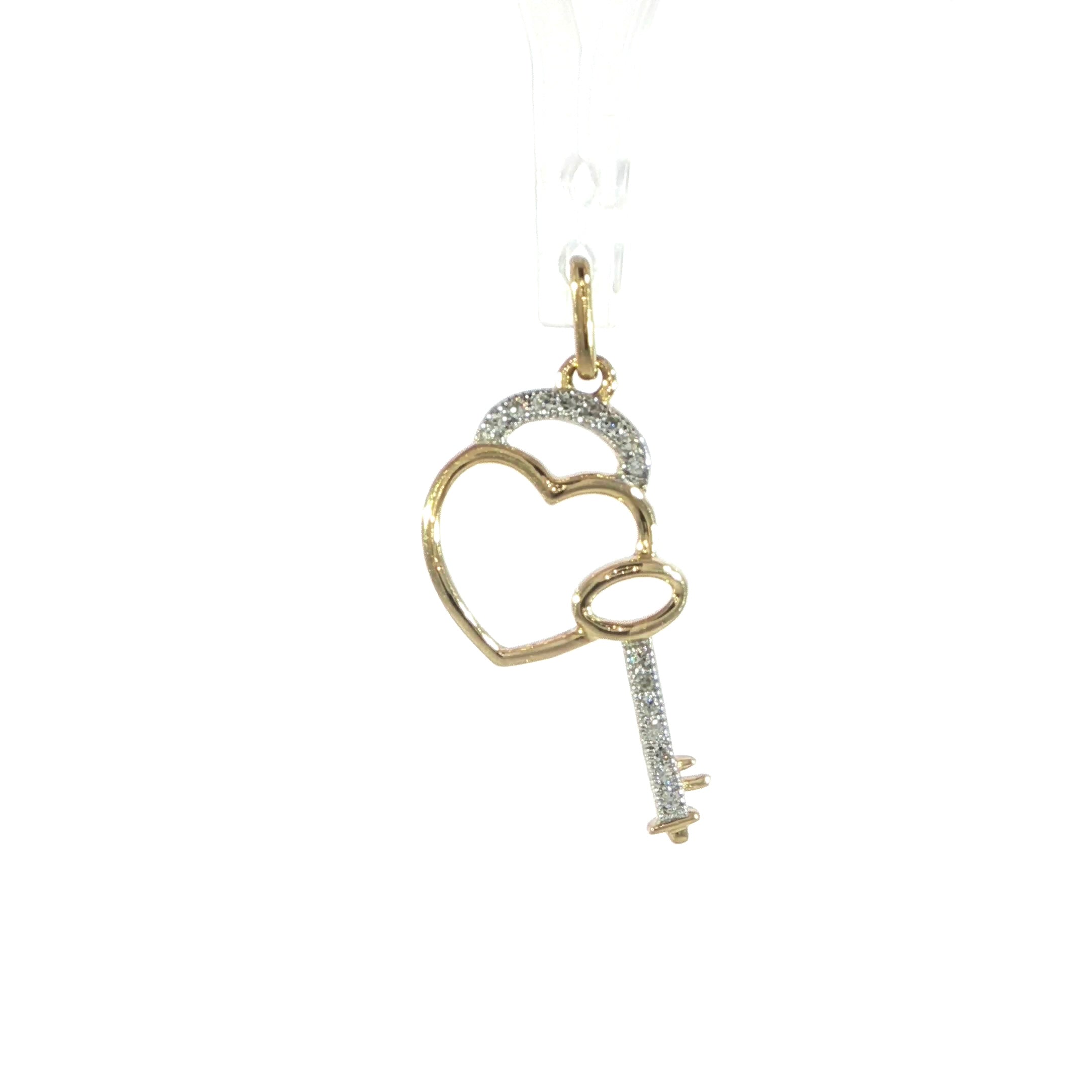 10K Yellow Gold Heart Key Charm with Diamonds