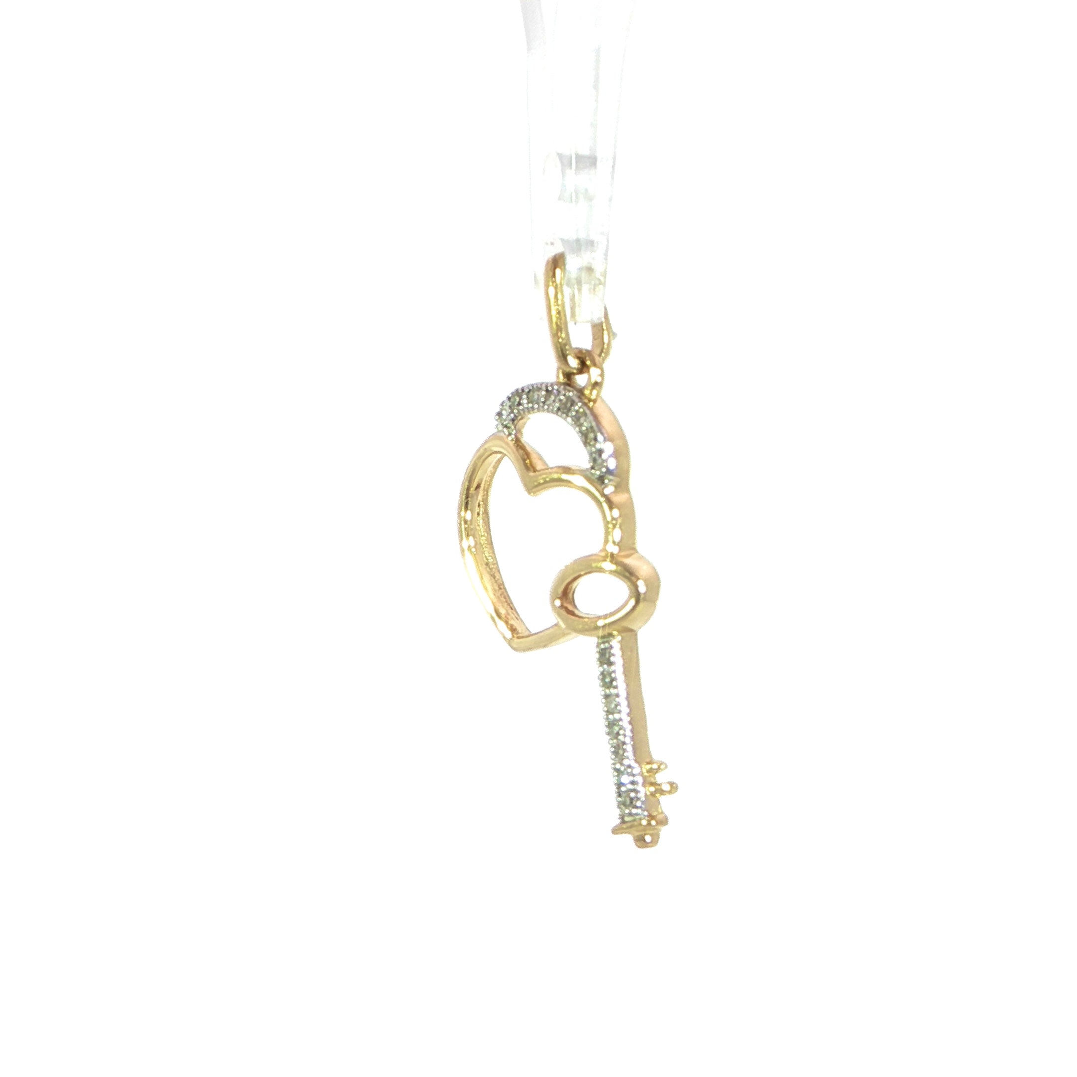 10K Yellow Gold Heart Key Charm with Diamonds