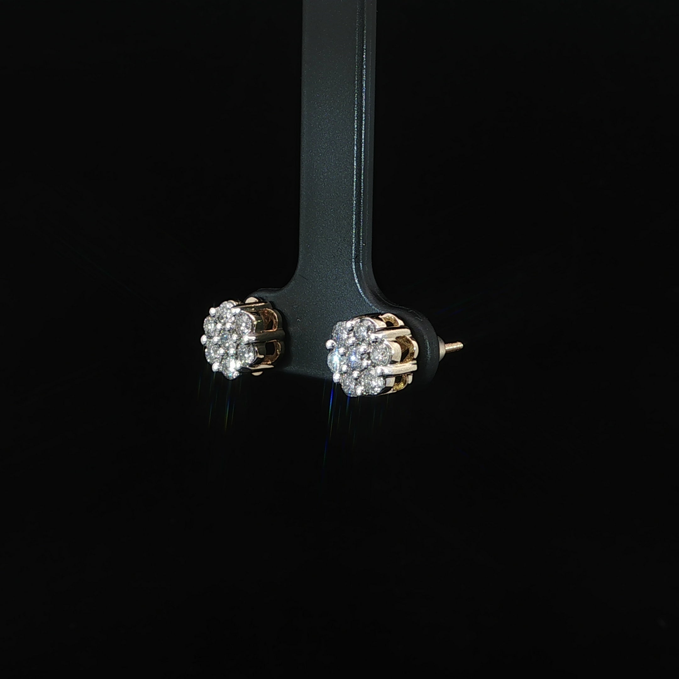 10K yellow gold 8 mm natural diamond floral cluster stud earrings side view