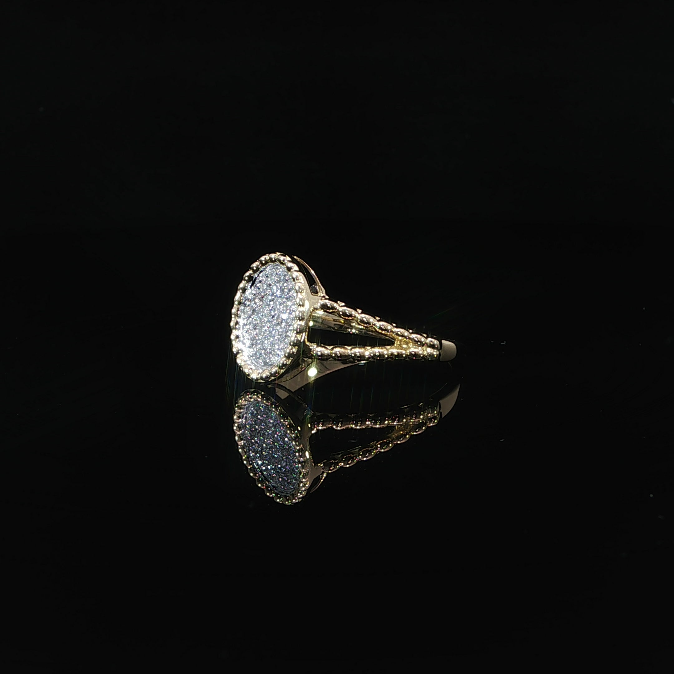 Natural diamond oval cluster ring crafted in polished 10K yellow gold