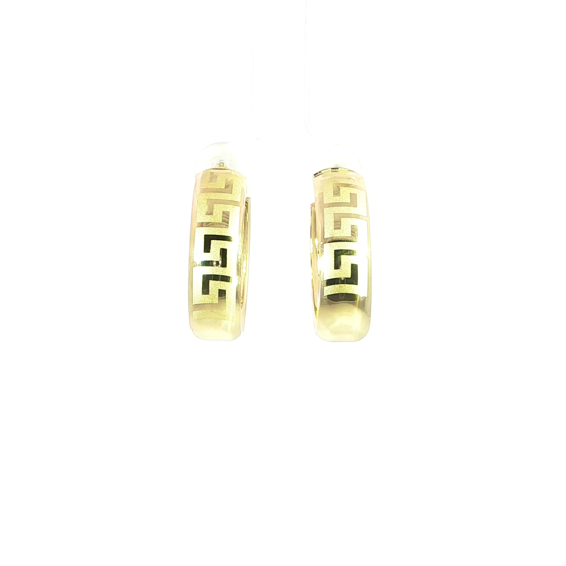 10K gold Greek Key hoop earrings measuring 23 x 7.5MM